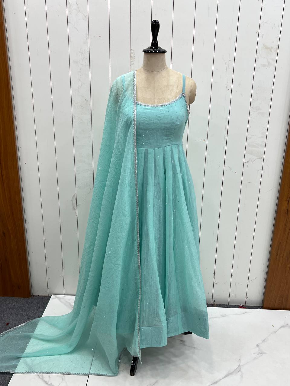 Siroski work Crunchy Silk Anarkali