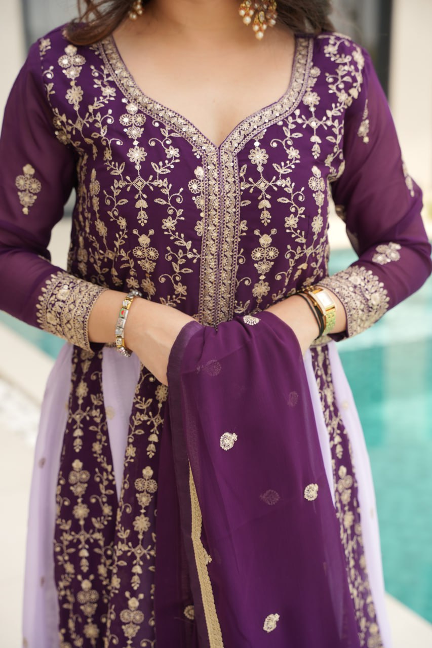 Dual Pattern Gown with Zari & Sequins Embroidered work