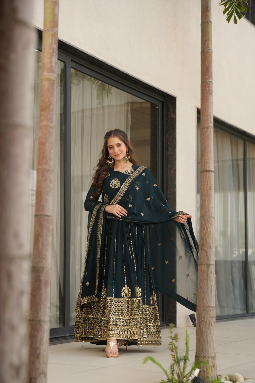Faux Blooming Designer Gown with Rich Zari & Sequins Embroidered Work