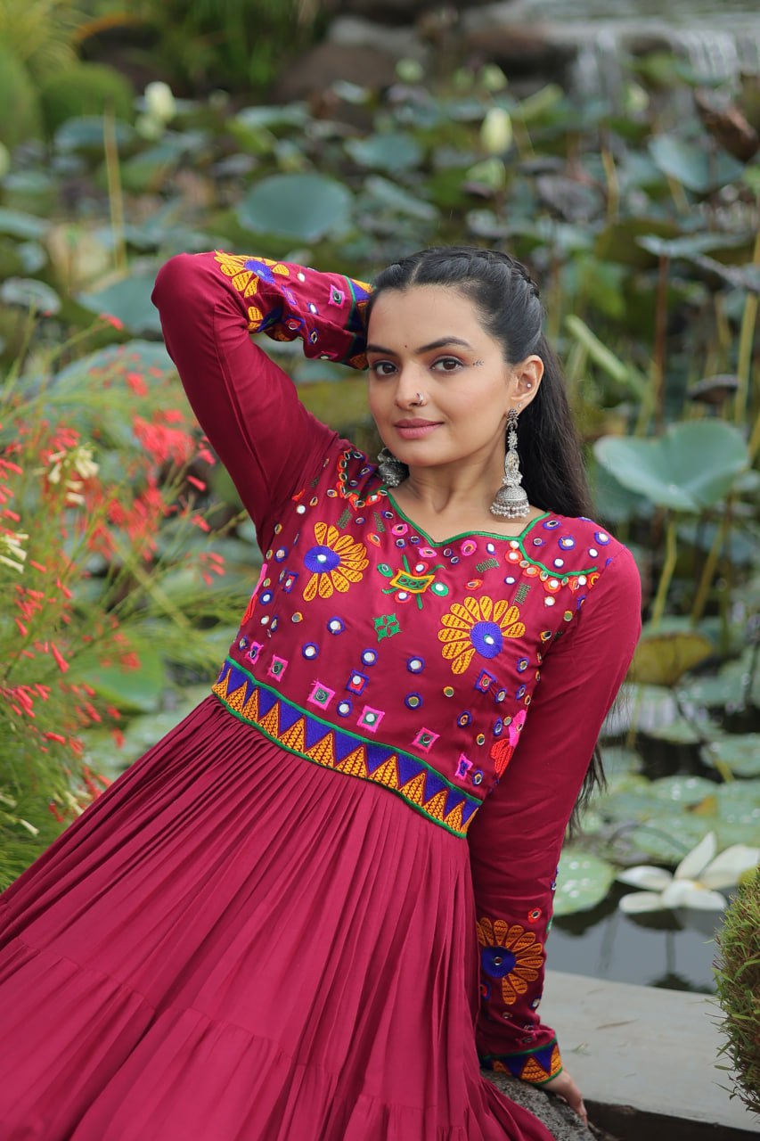 Rayon Gown with Kutchi Gamthi work