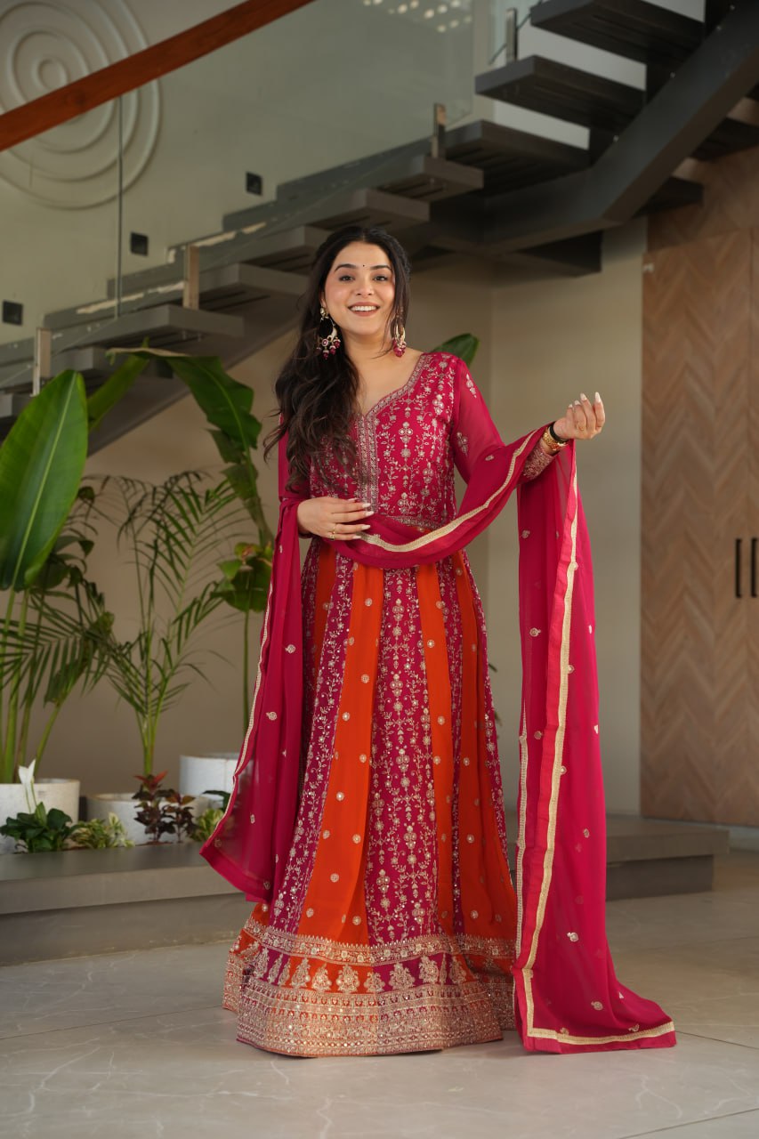 Dual Pattern Gown with Zari & Sequins Embroidered work