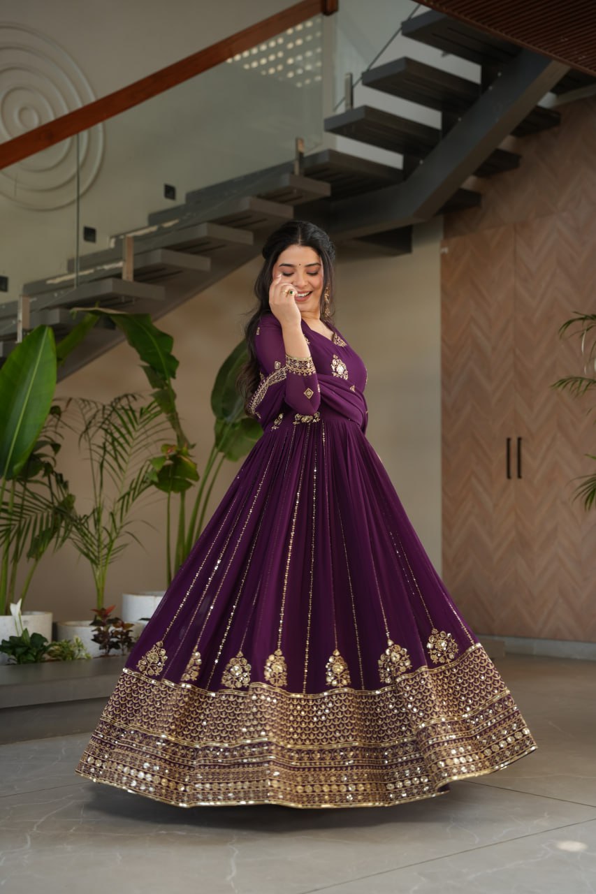 Faux Blooming Designer Gown with Rich Zari & Sequins Embroidered Work