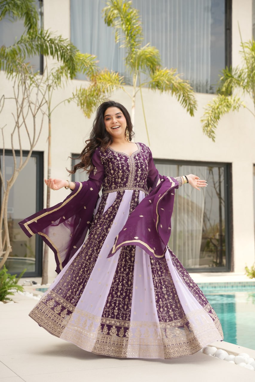 Dual Pattern Gown with Zari & Sequins Embroidered work