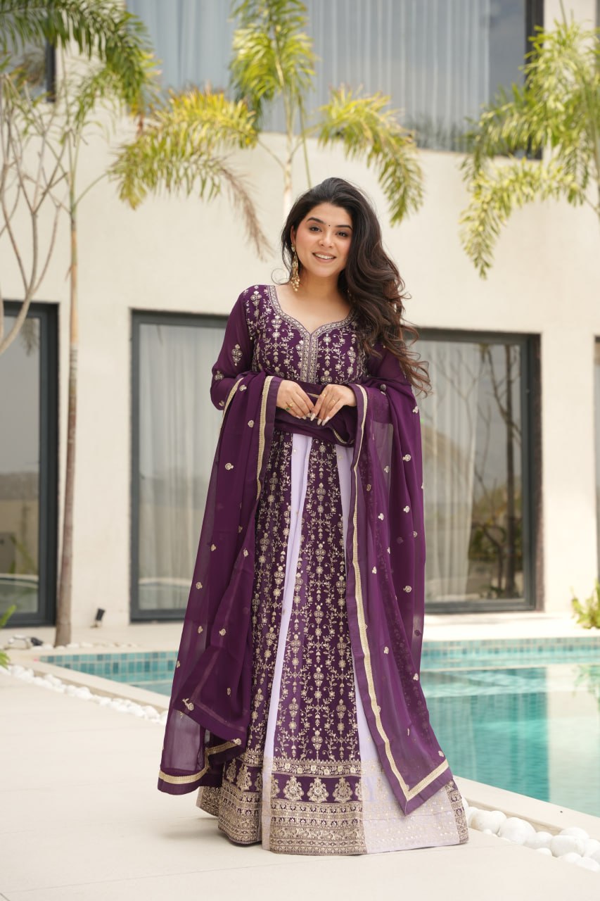 Dual Pattern Gown with Zari & Sequins Embroidered work
