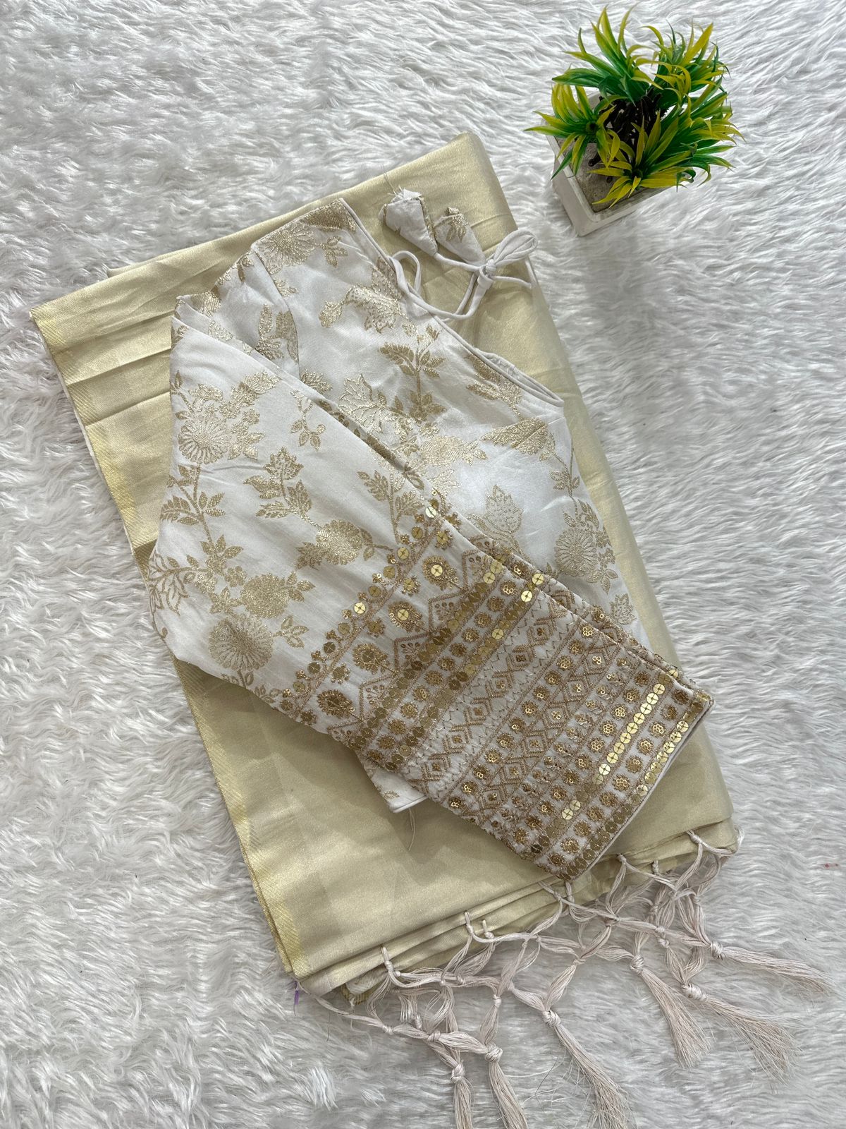 Tissue silk saree with jacquard blouse