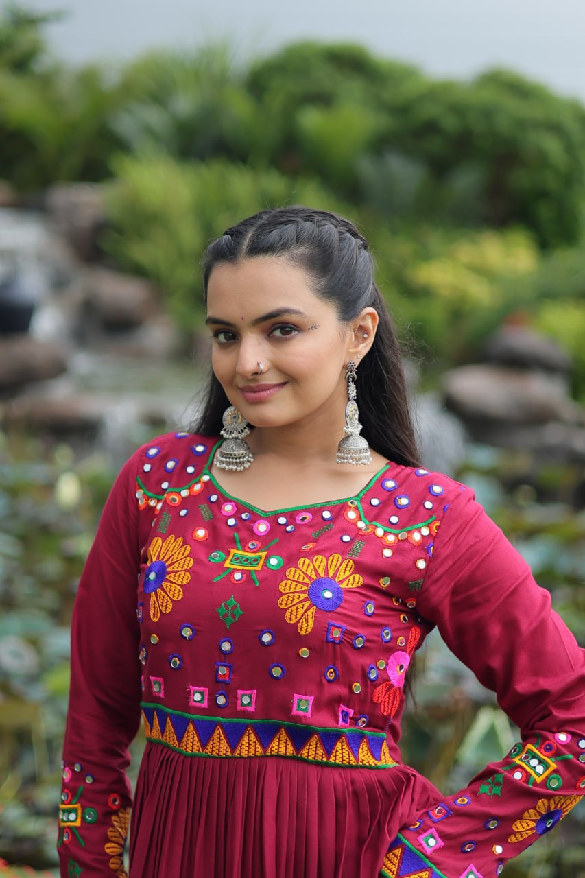 Rayon Gown with Kutchi Gamthi work