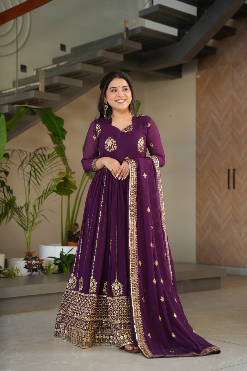 Faux Blooming Designer Gown with Rich Zari & Sequins Embroidered Work