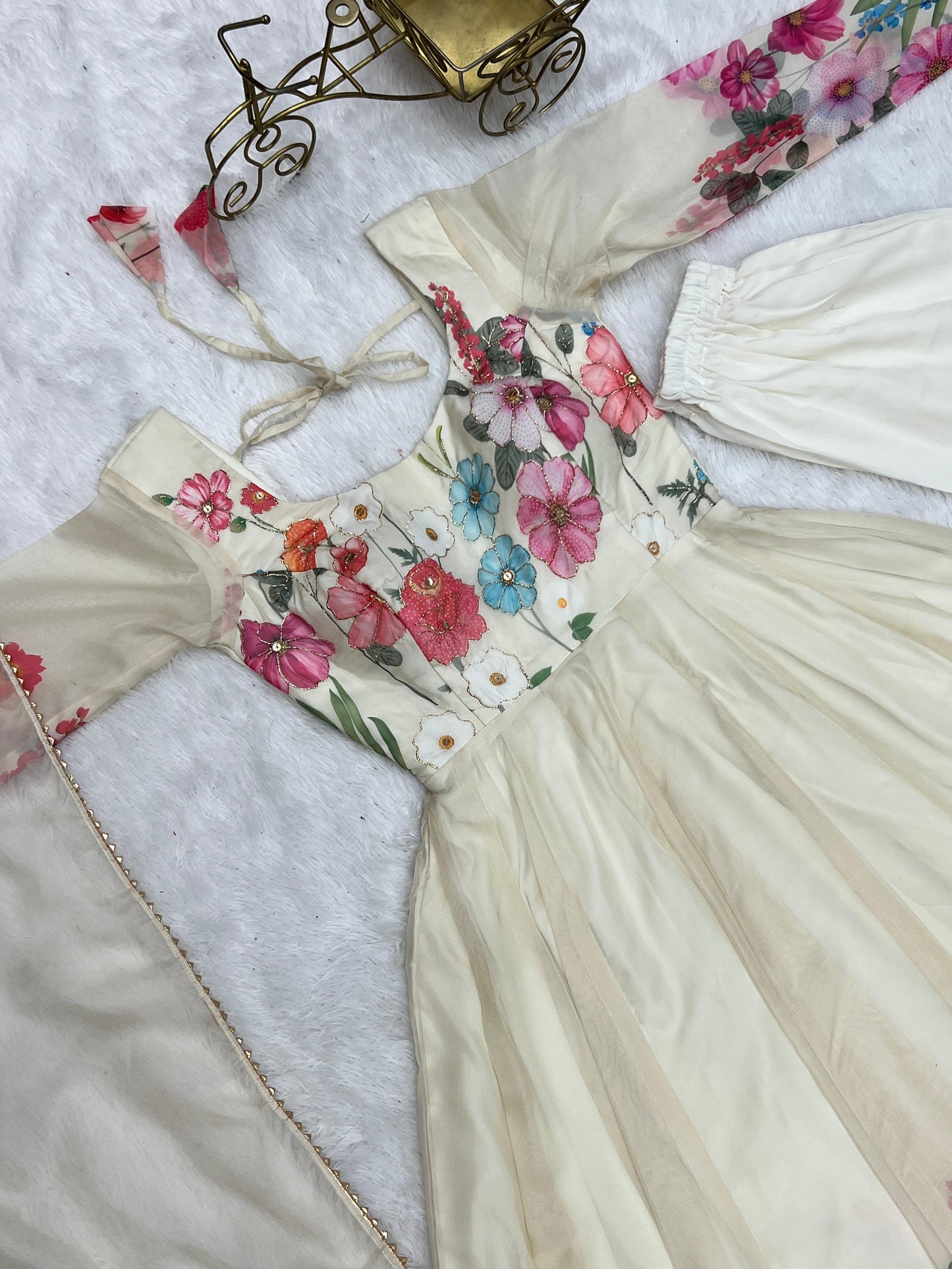 Organza Anarkali with handwork