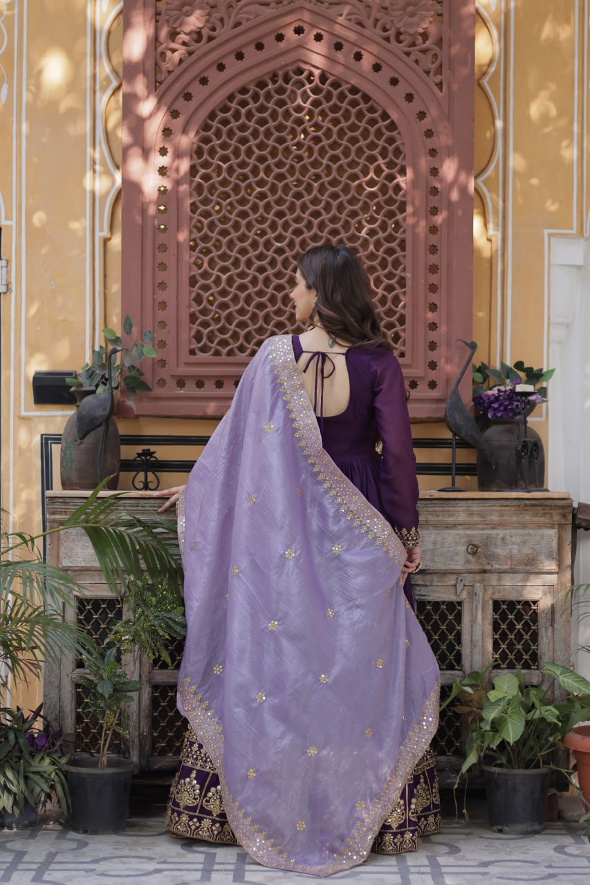 Star Georgette Purple Gown with Light Purple Dupatta