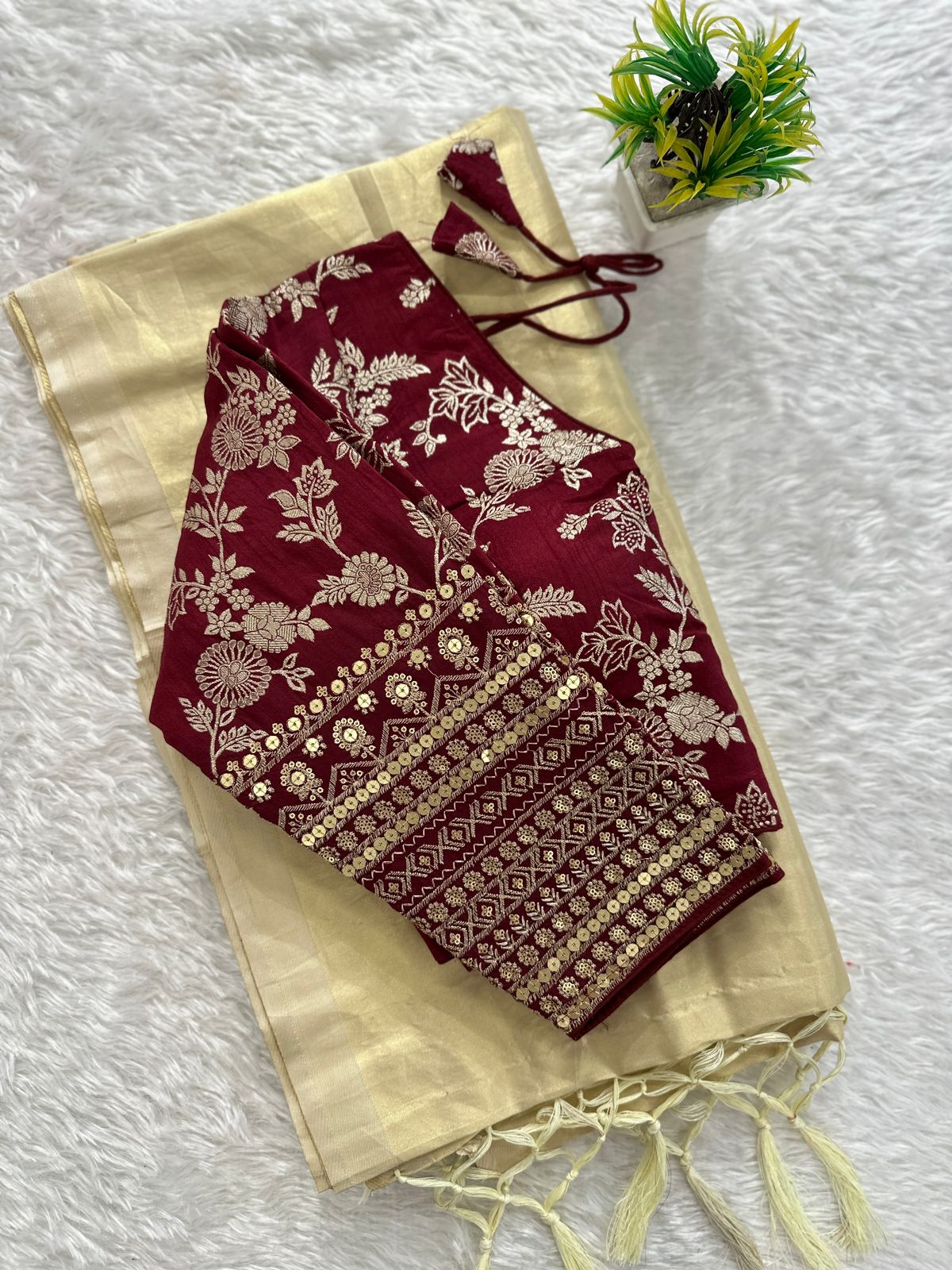 Tissue silk saree with jacquard blouse