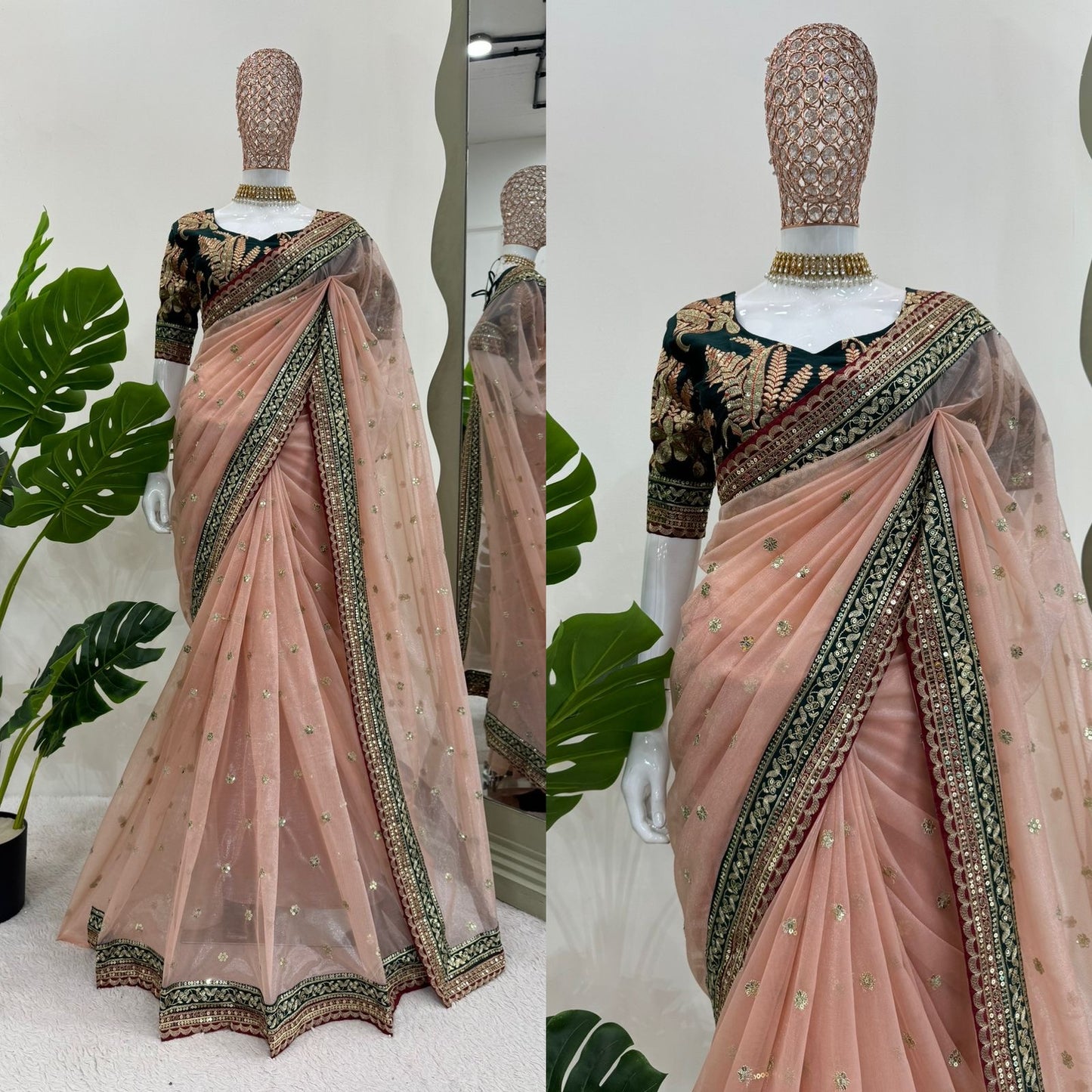 Designer net saree with sequence blouse