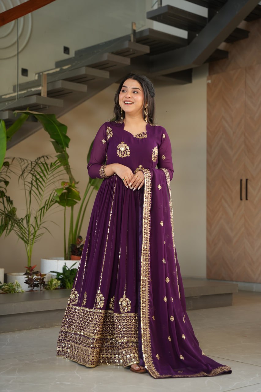 Faux Blooming Designer Gown with Rich Zari & Sequins Embroidered Work