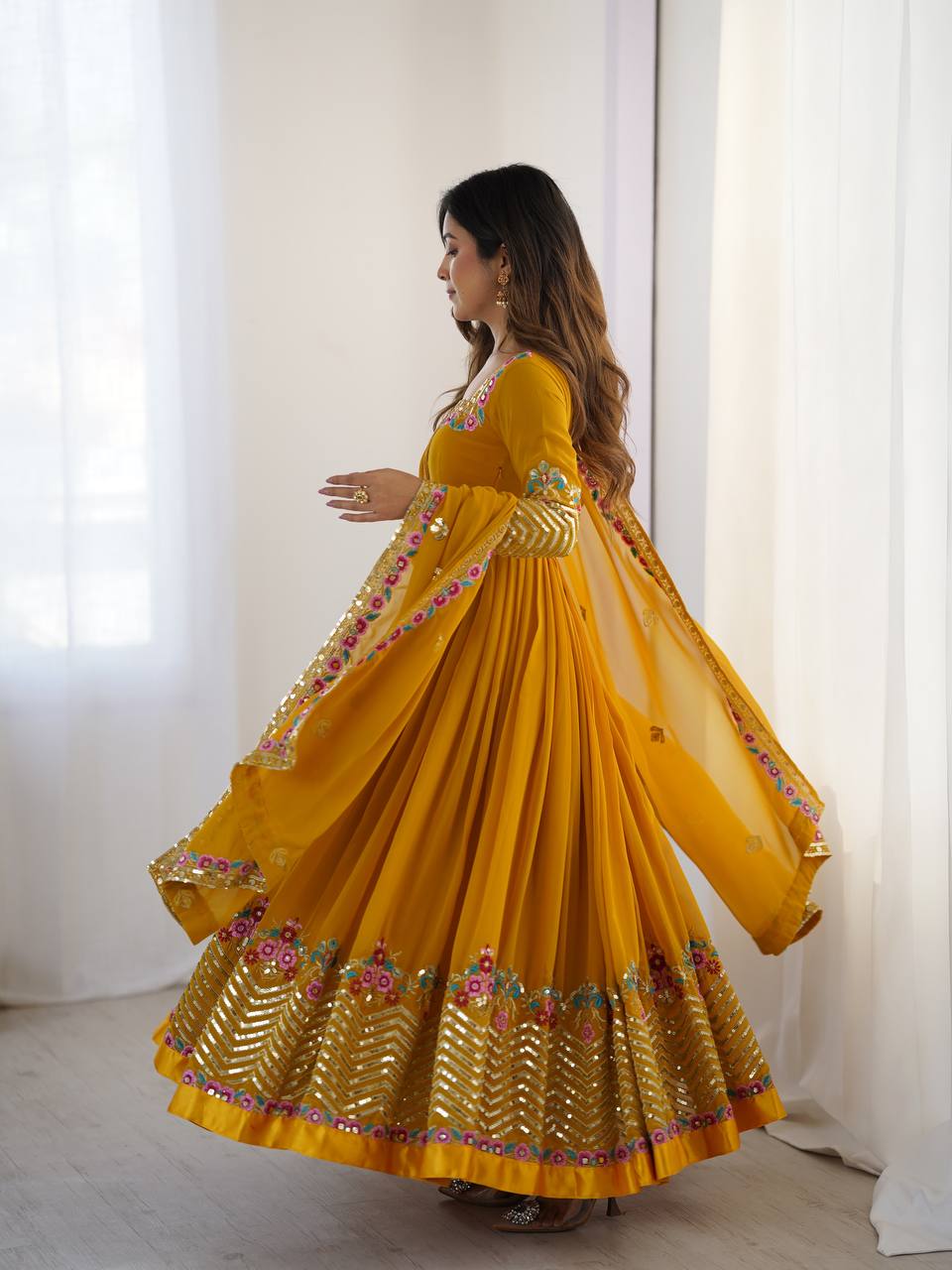 Georgette Anarkali with Multi thread embroidery work