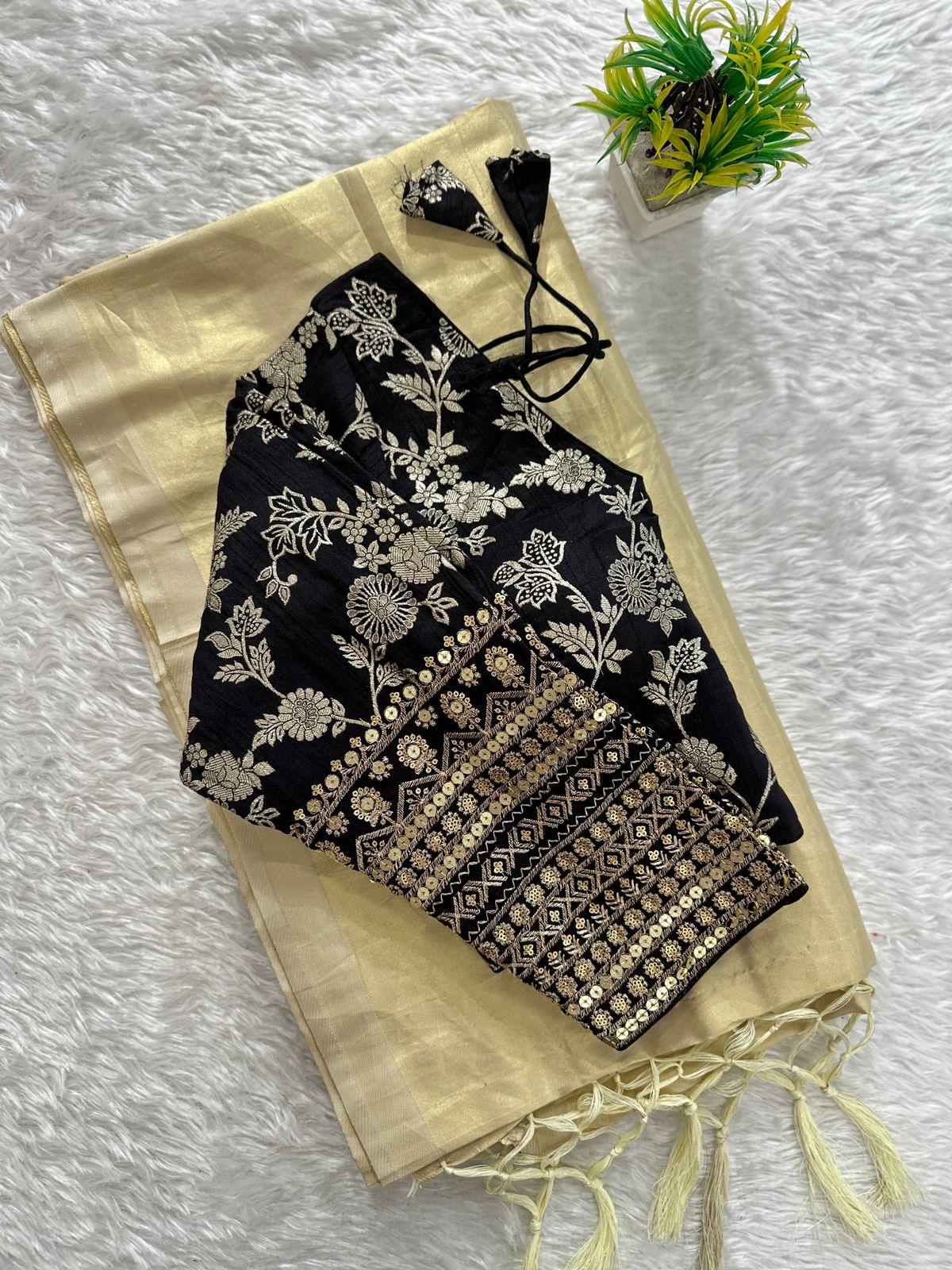 Tissue silk saree with jacquard blouse