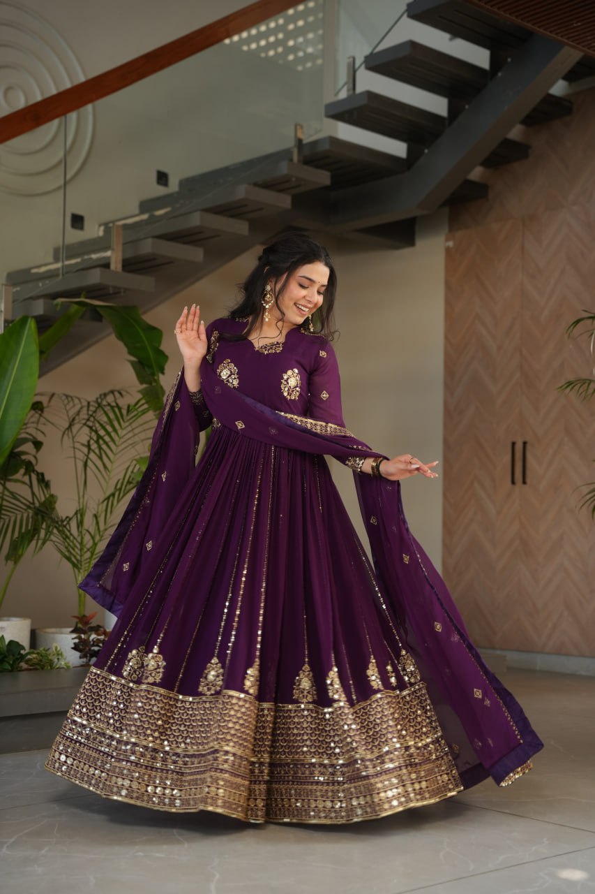 Faux Blooming Designer Gown with Rich Zari & Sequins Embroidered Work