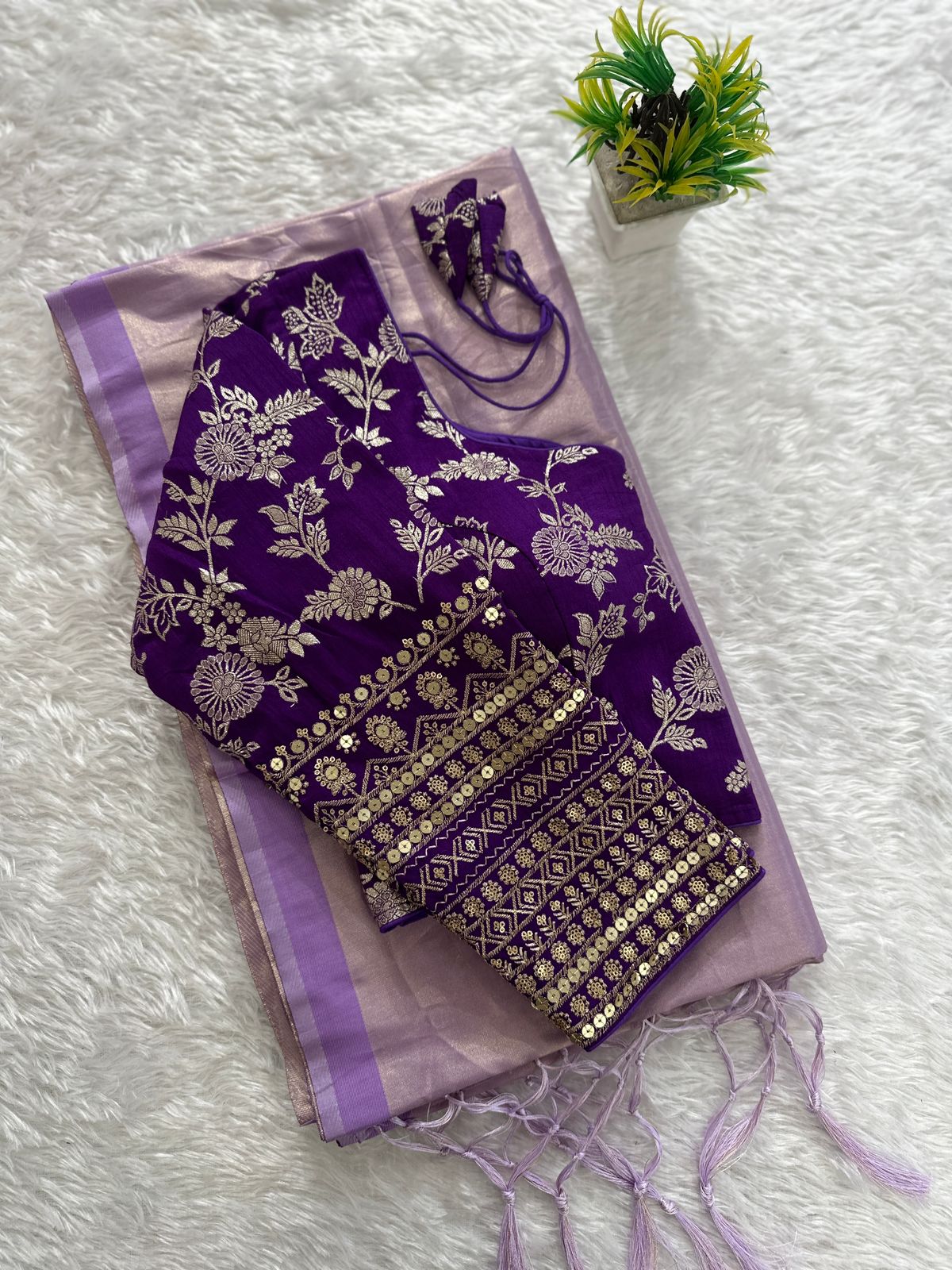 Tissue silk saree with jacquard blouse