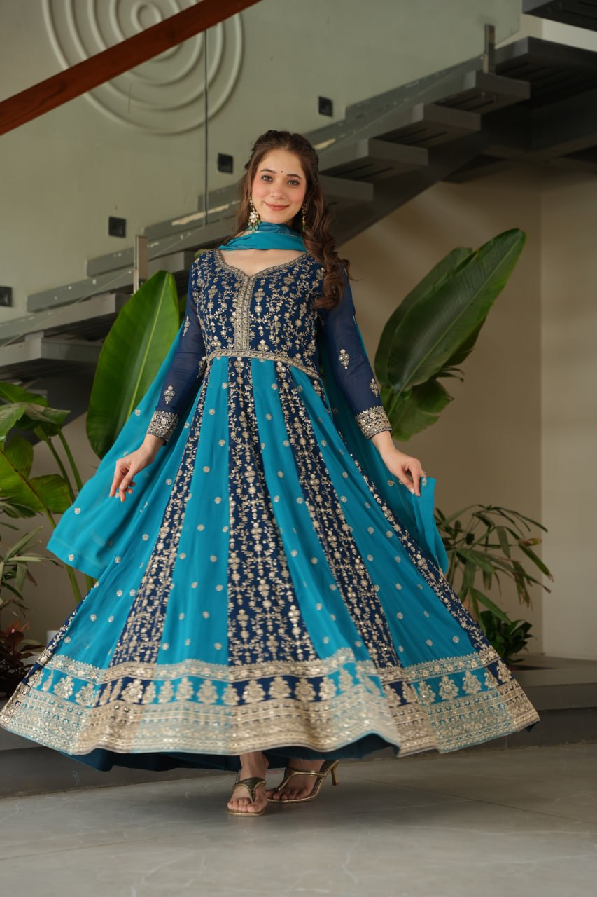 Dual Pattern Gown with Zari & Sequins Embroidered work