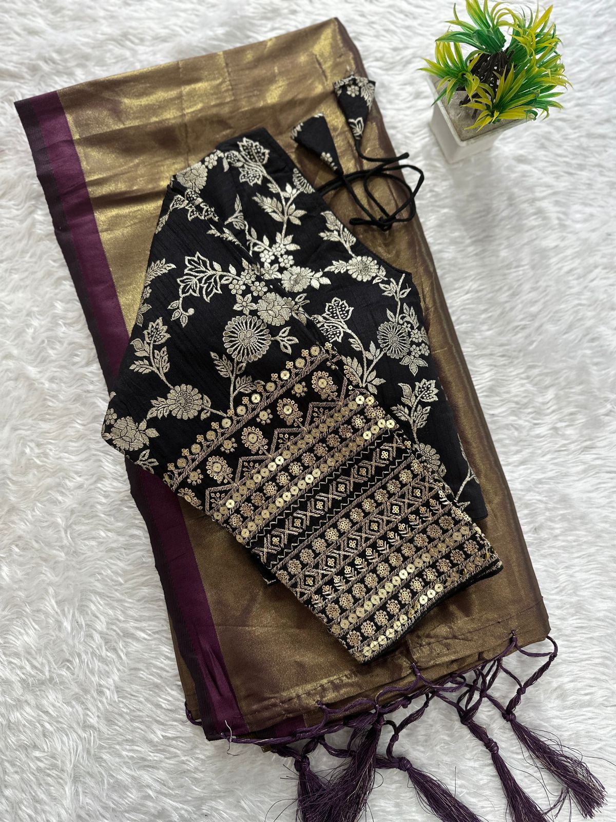 Tissue silk saree with jacquard blouse