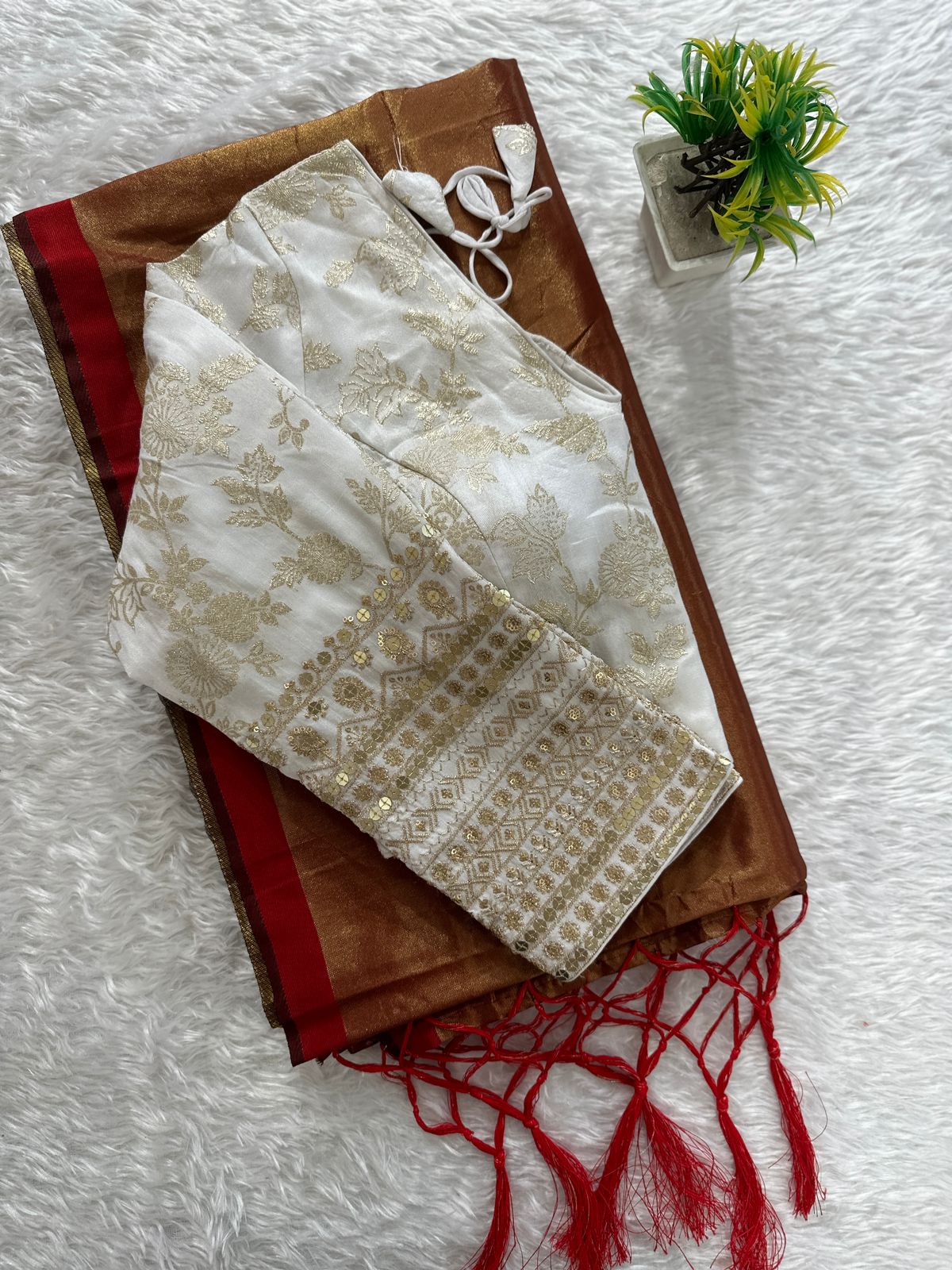 Tissue silk saree with jacquard blouse