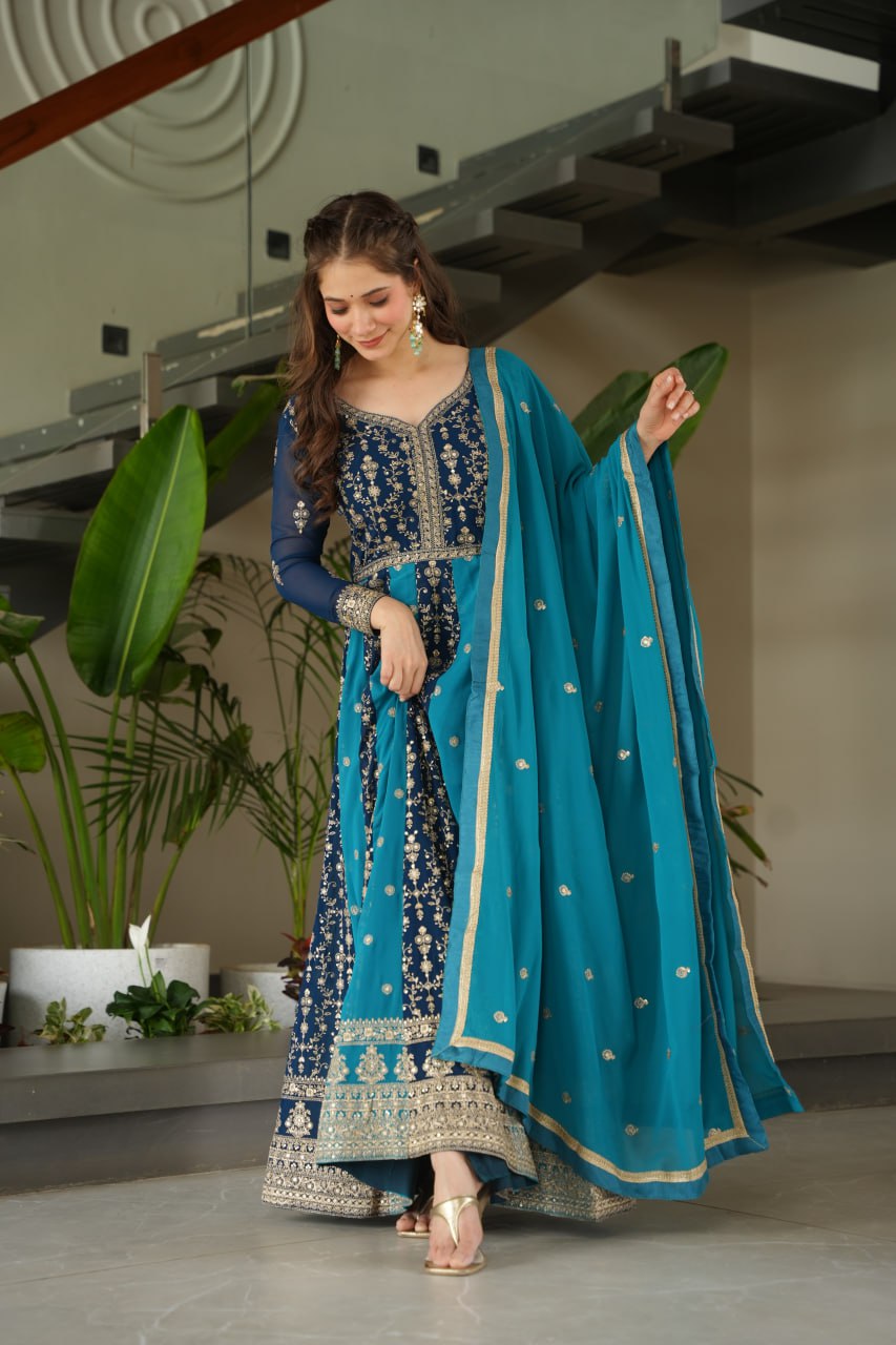 Dual Pattern Gown with Zari & Sequins Embroidered work