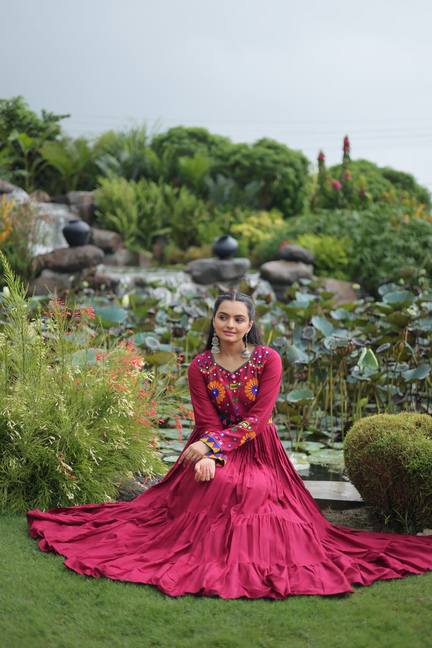 Rayon Gown with Kutchi Gamthi work