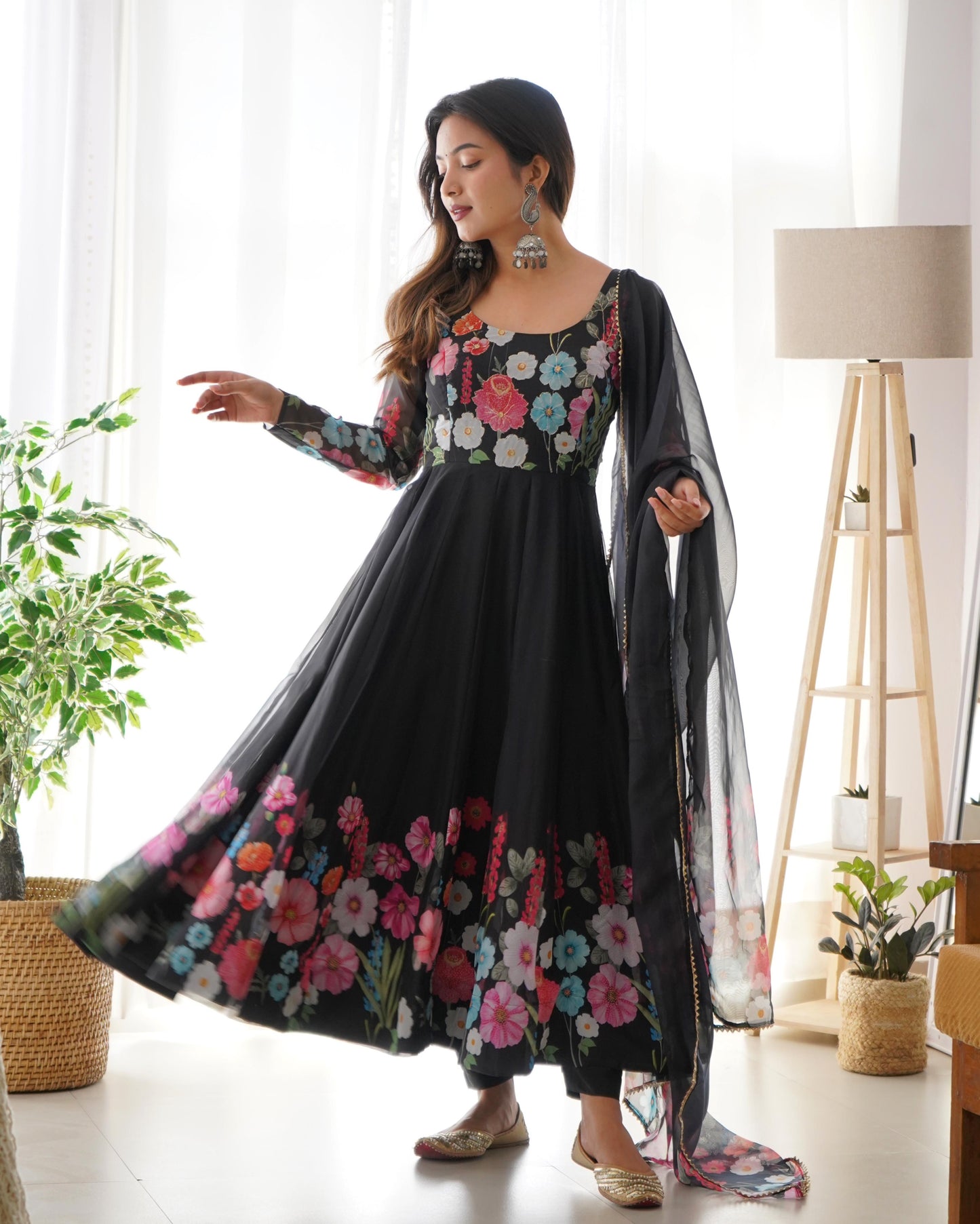 Organza Anarkali with handwork
