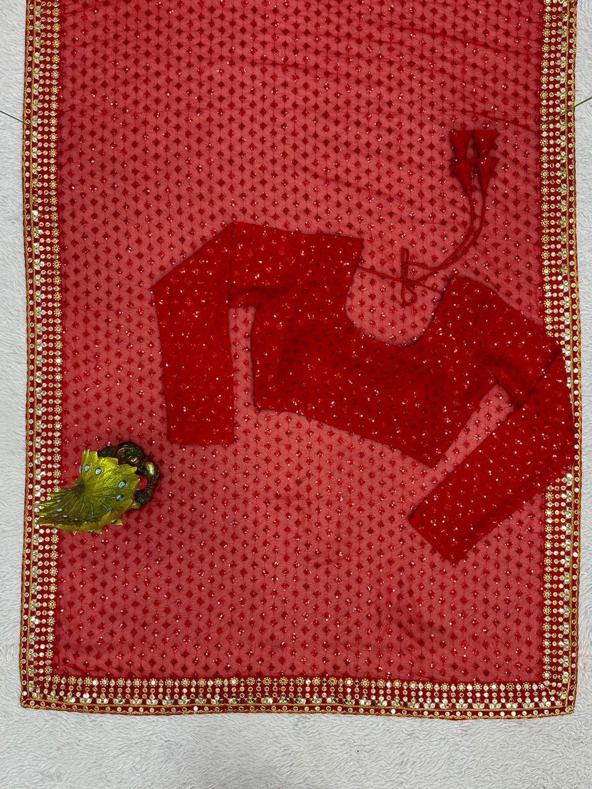 Ananya pandey inspired red sequins and threadwork Saree