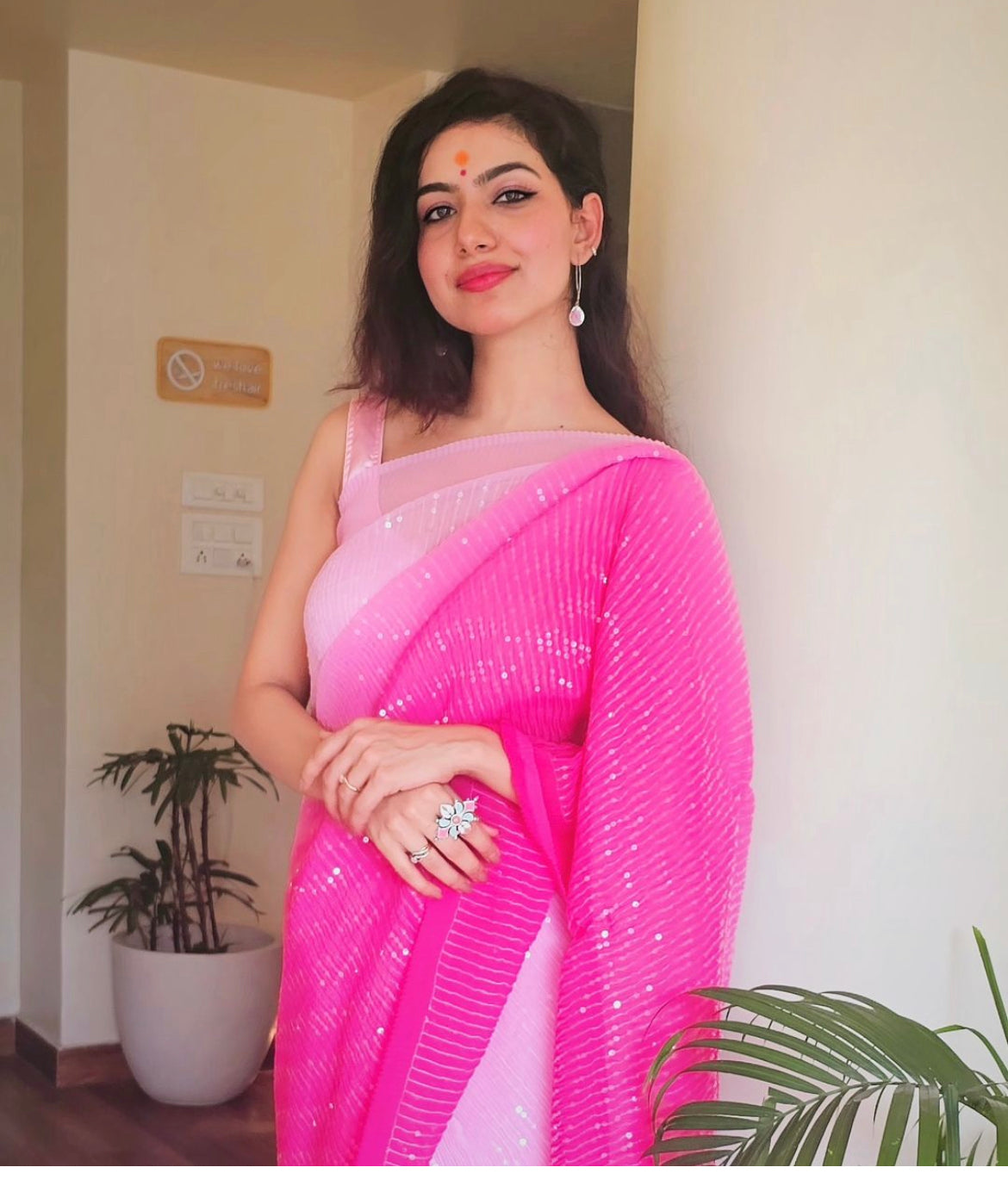 Multi-pink shade saree in Crush sequins