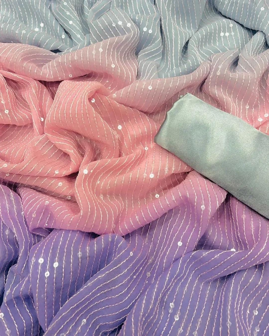 Tamannah inspired sequins pastel saree