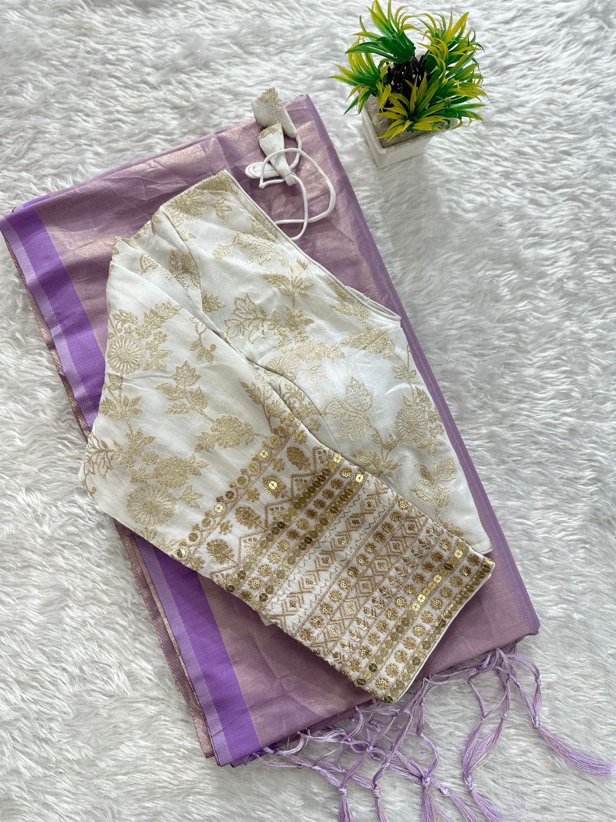 Tissue silk saree with jacquard blouse
