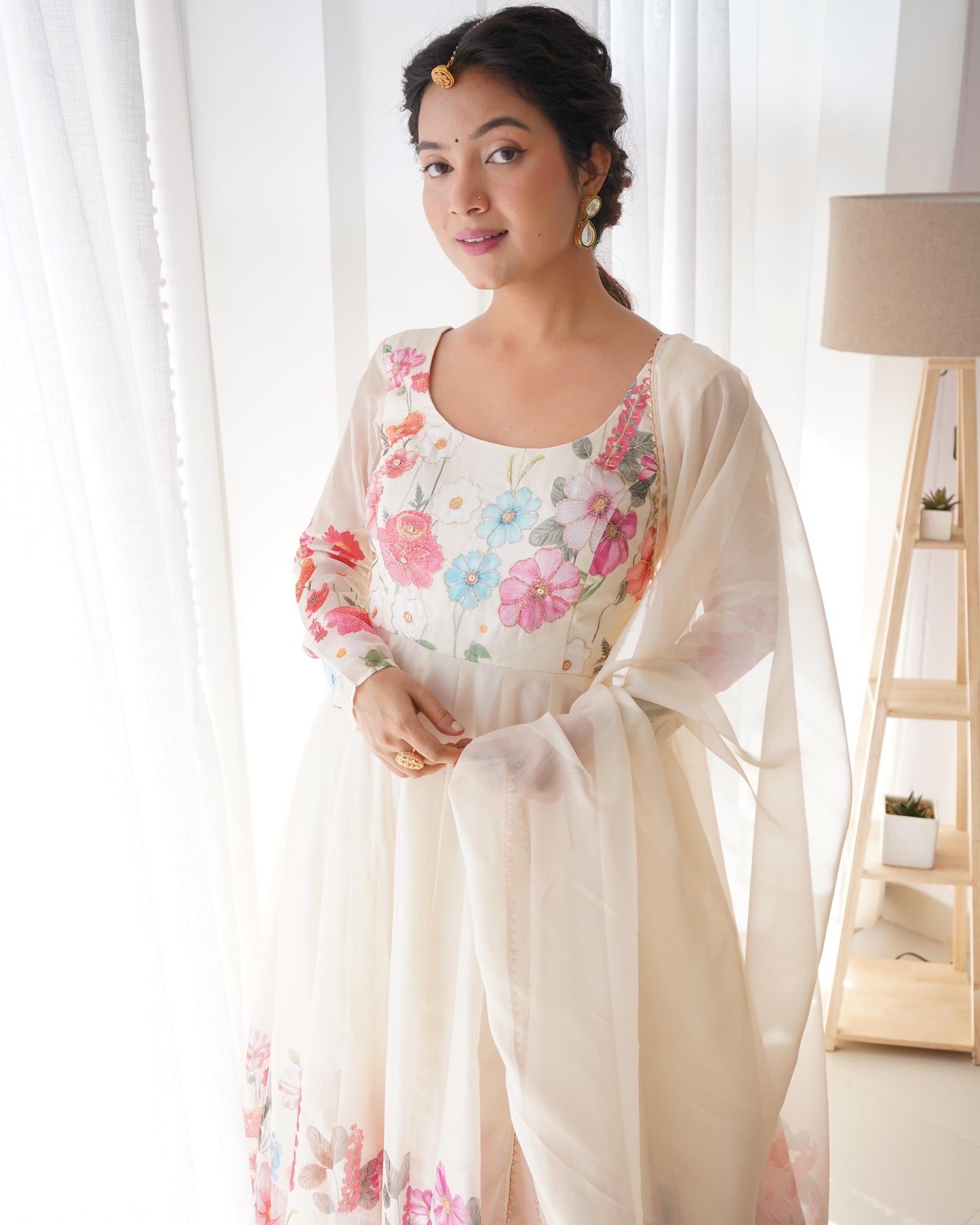 Organza Anarkali with handwork