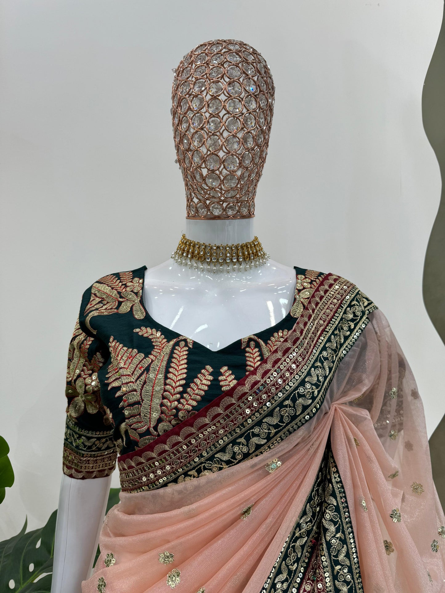 Designer net saree with sequence blouse