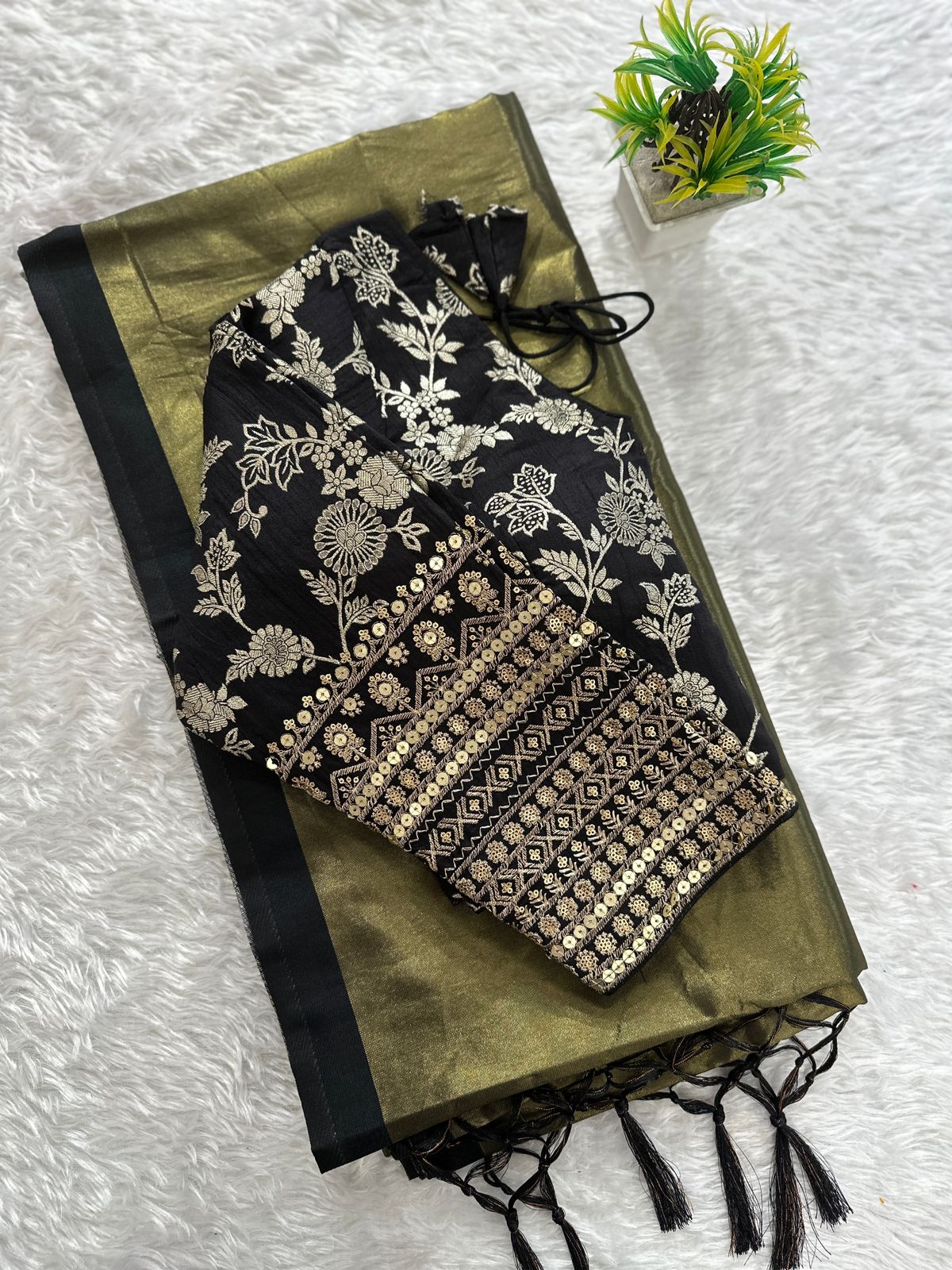 Tissue silk saree with jacquard blouse