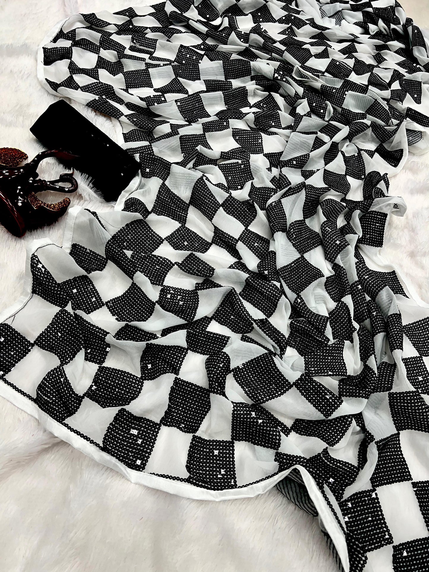 Sharvari inspired black and white sequins saree
