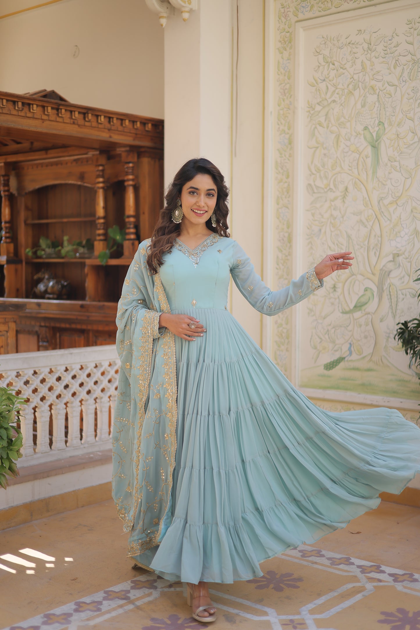 Unique color elegant and flared gown