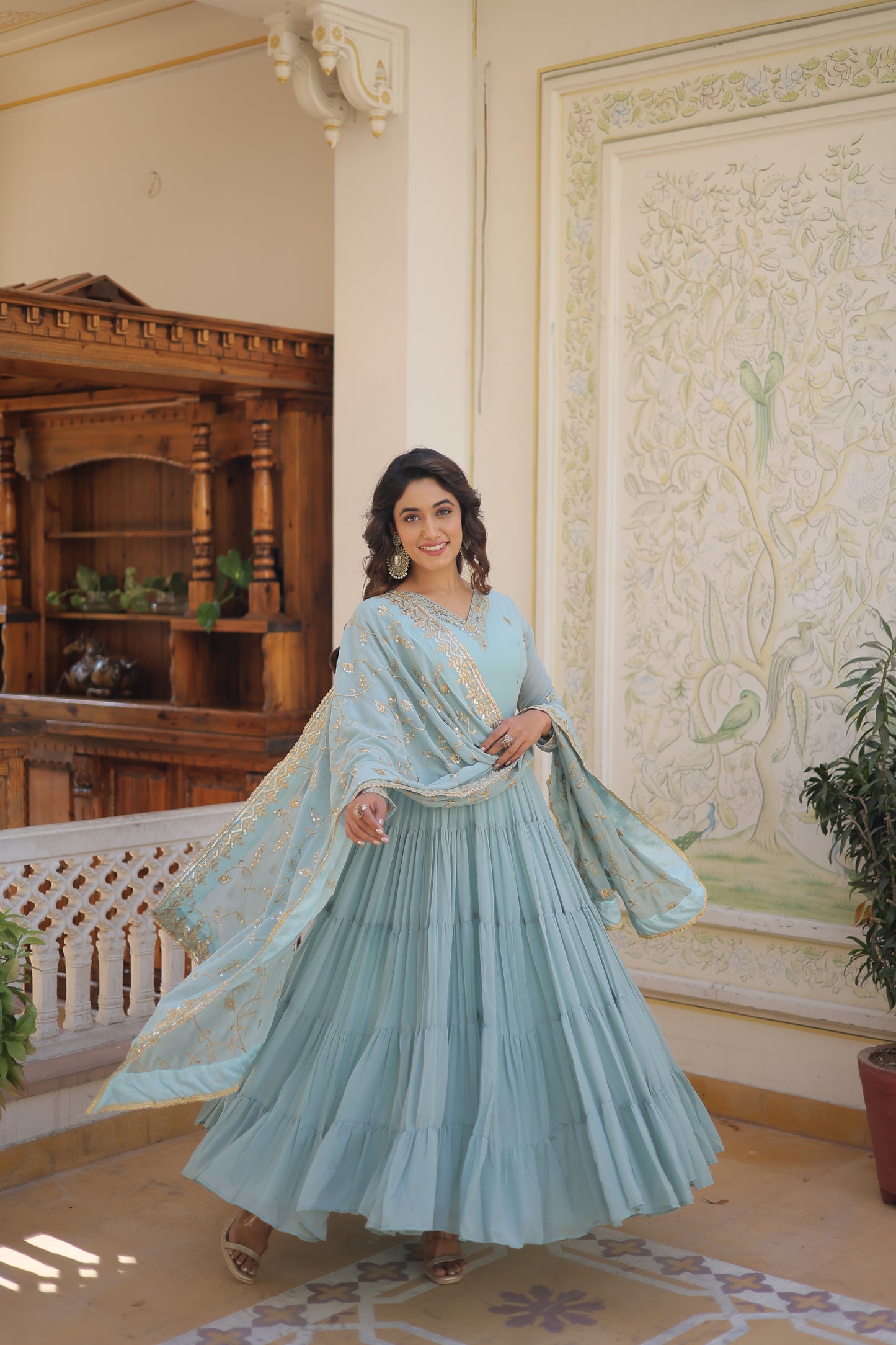 Unique color elegant and flared gown