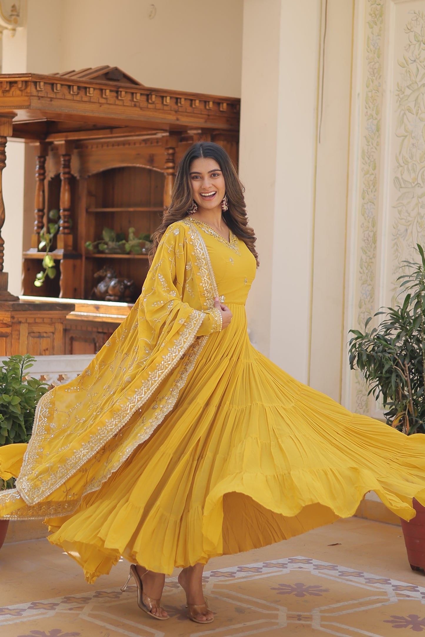 Unique color elegant and flared gown
