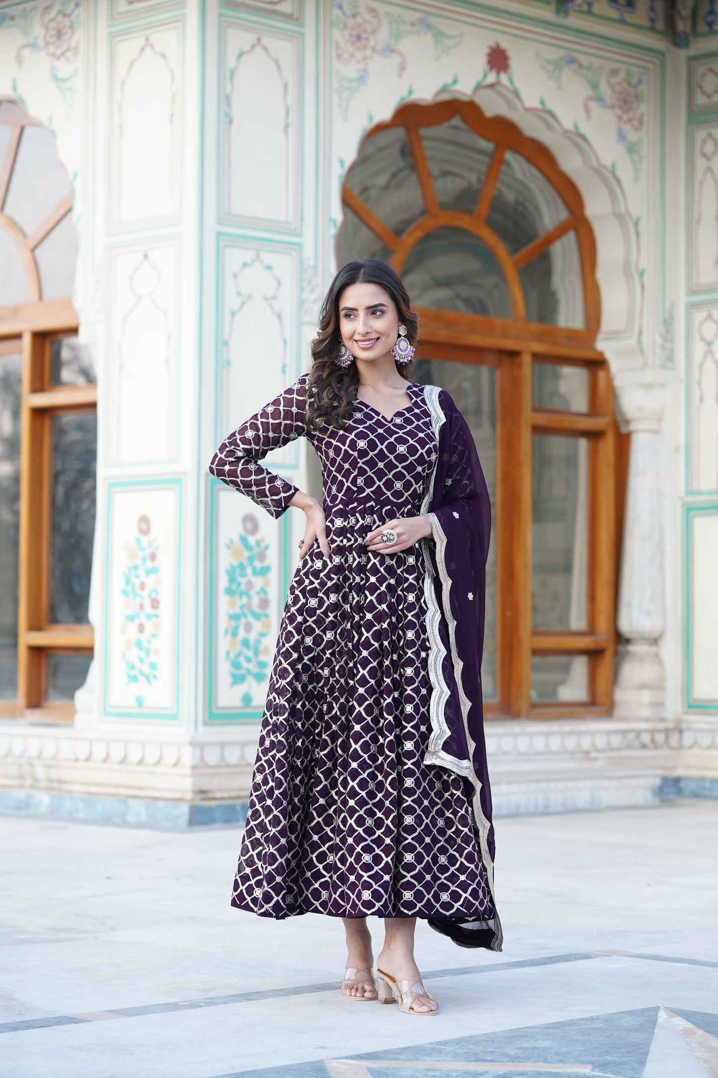 Faux Blooming Gown with Sequins Embroidered work