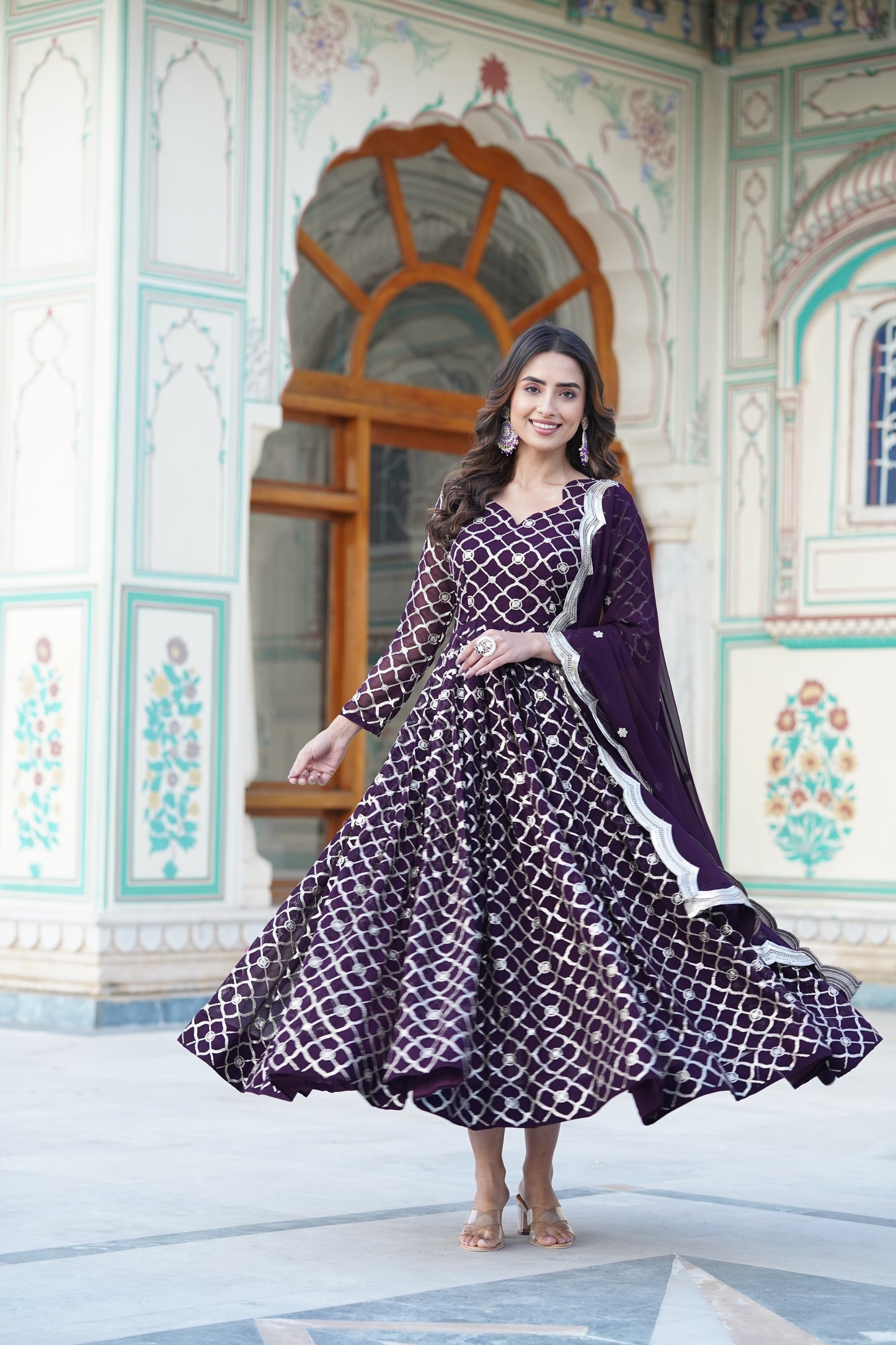 Faux Blooming Gown with Sequins Embroidered work
