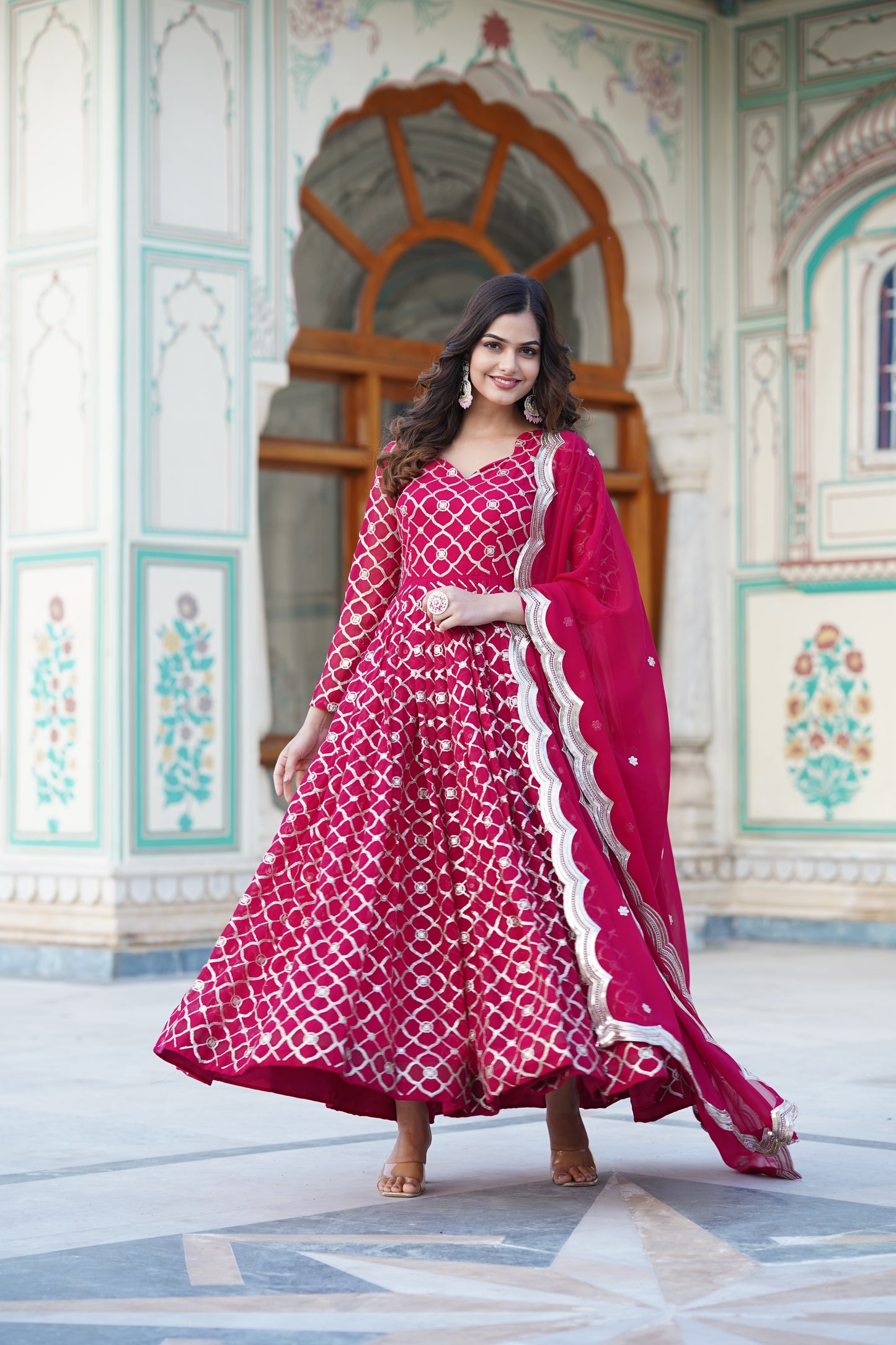 Faux Blooming Gown with Sequins Embroidered work