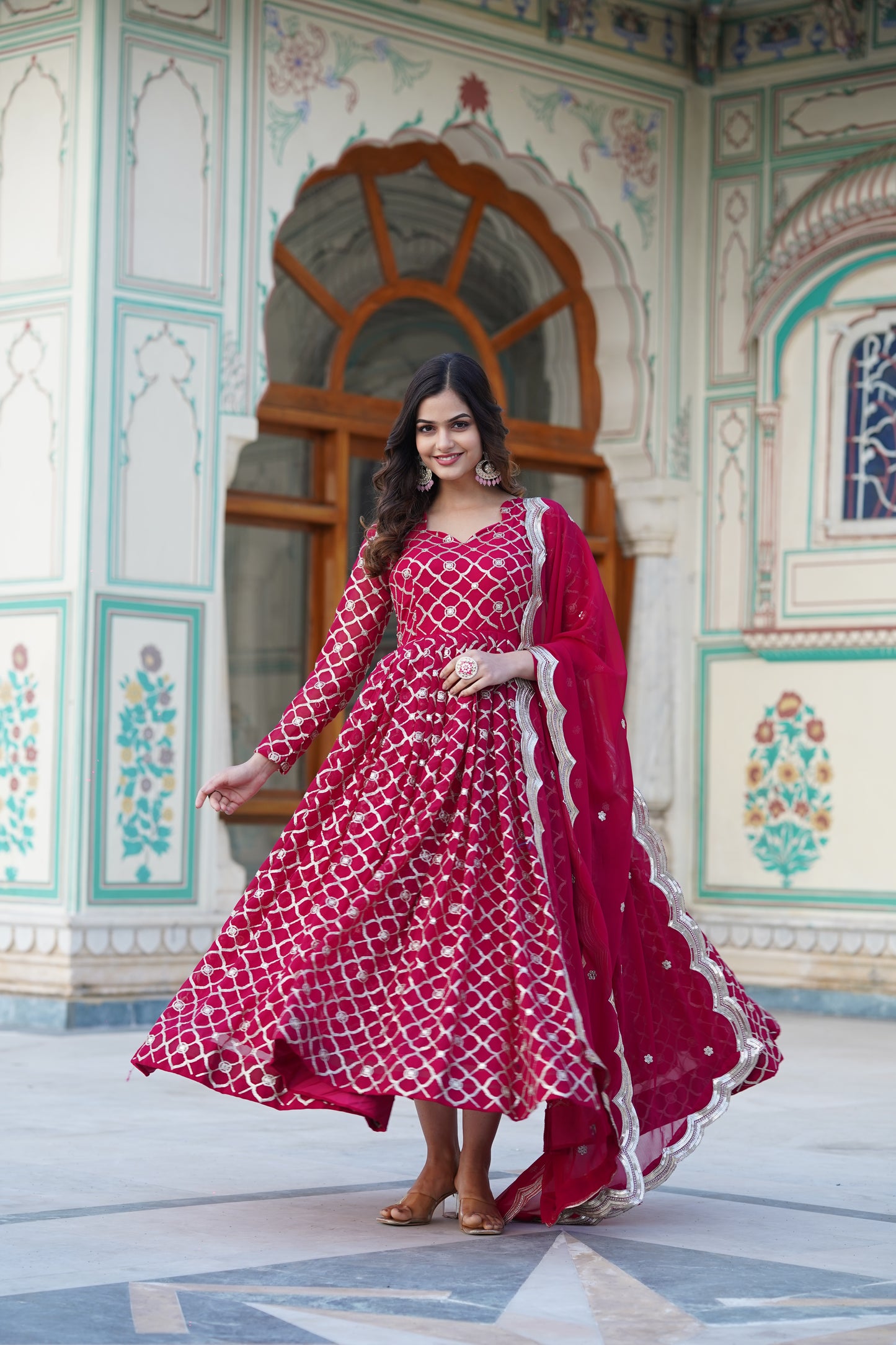 Faux Blooming Gown with Sequins Embroidered work