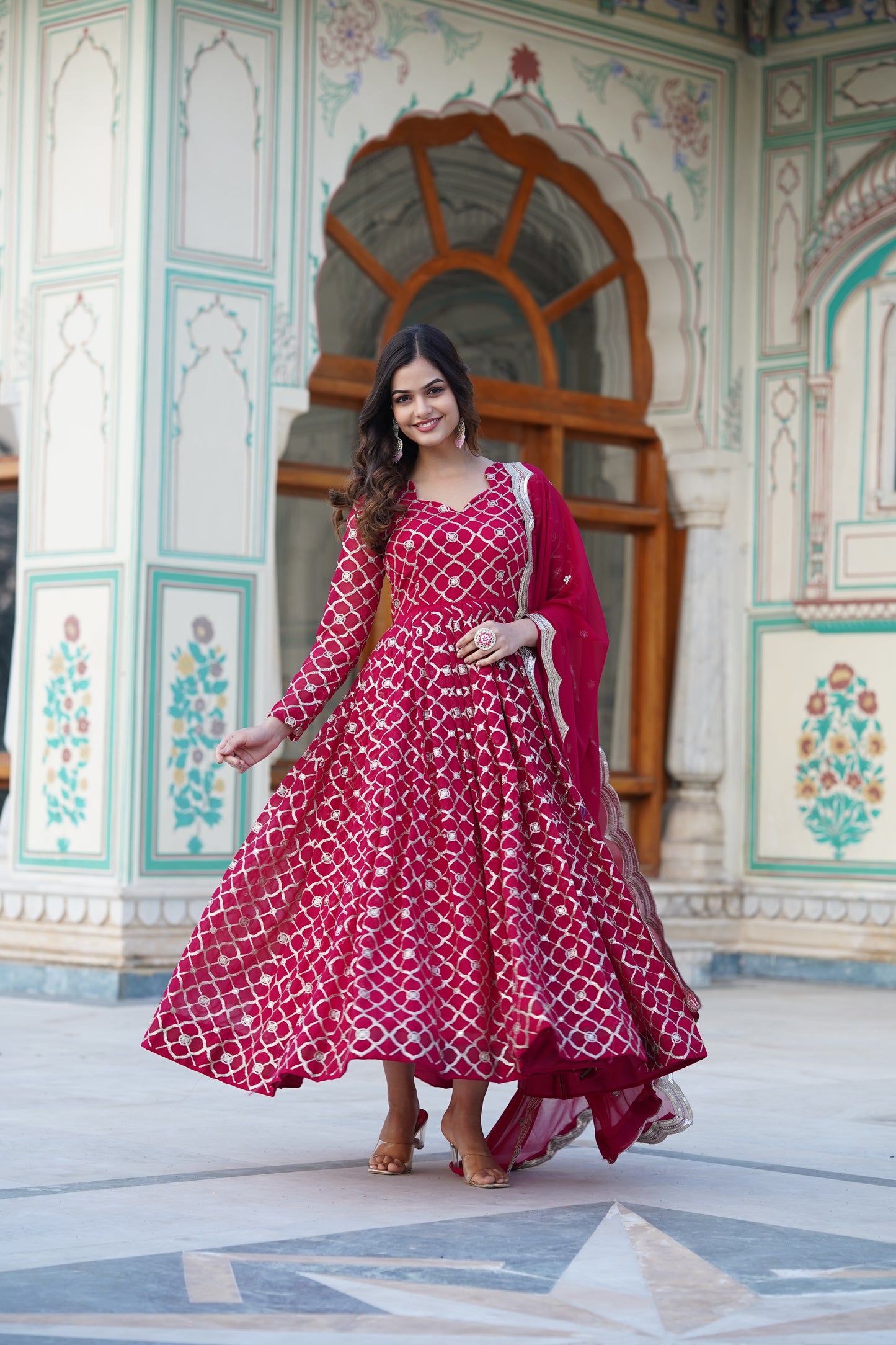 Faux Blooming Gown with Sequins Embroidered work