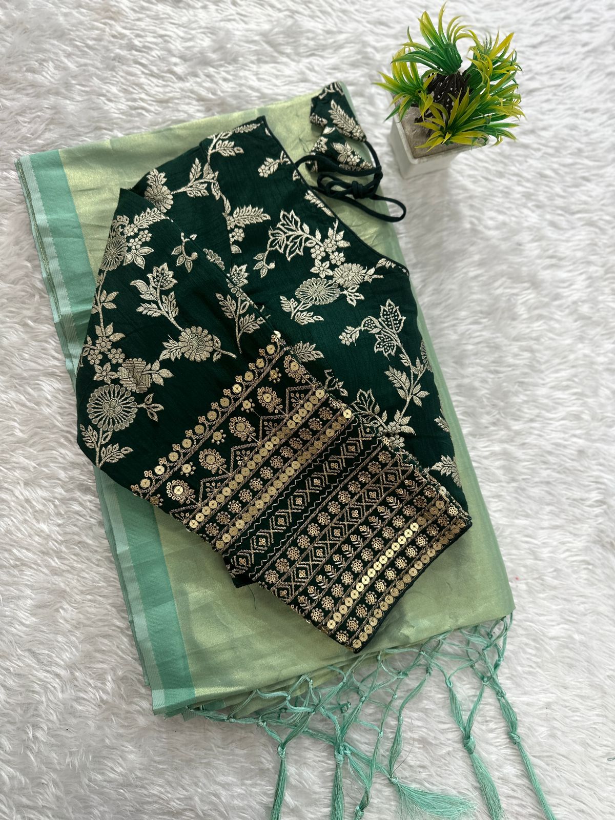 Tissue silk saree with jacquard blouse