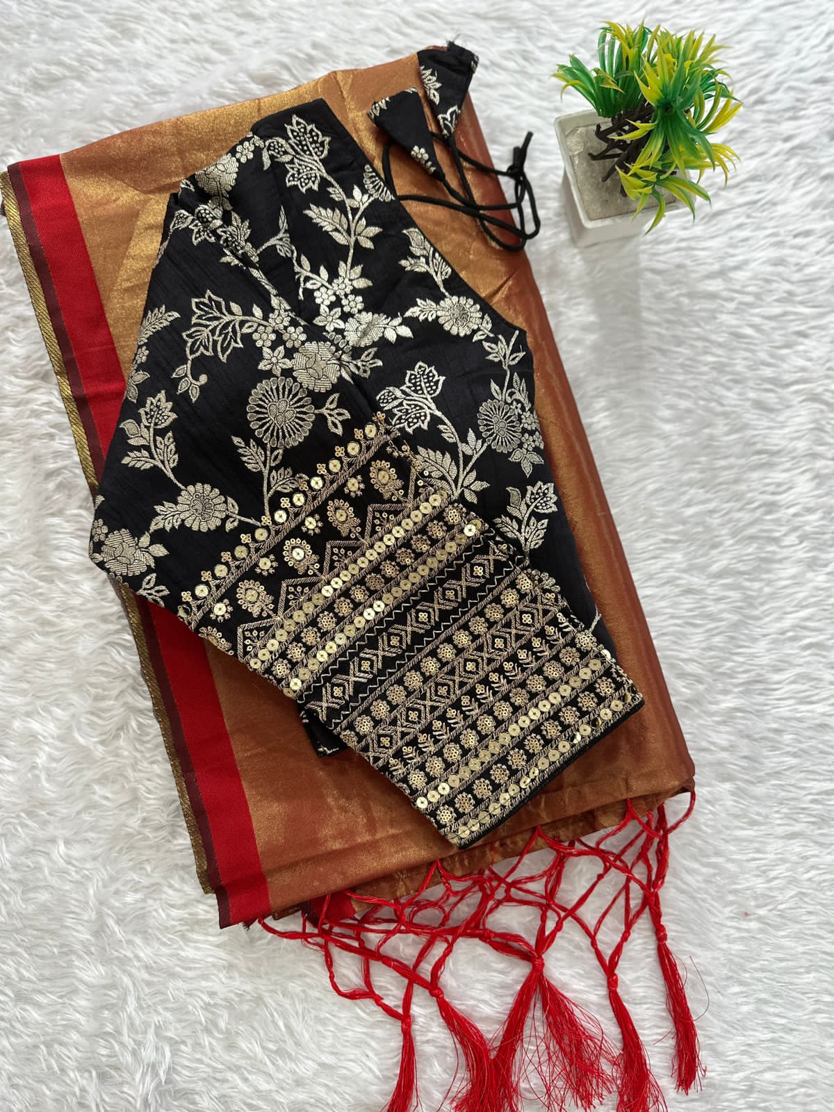 Tissue silk saree with jacquard blouse