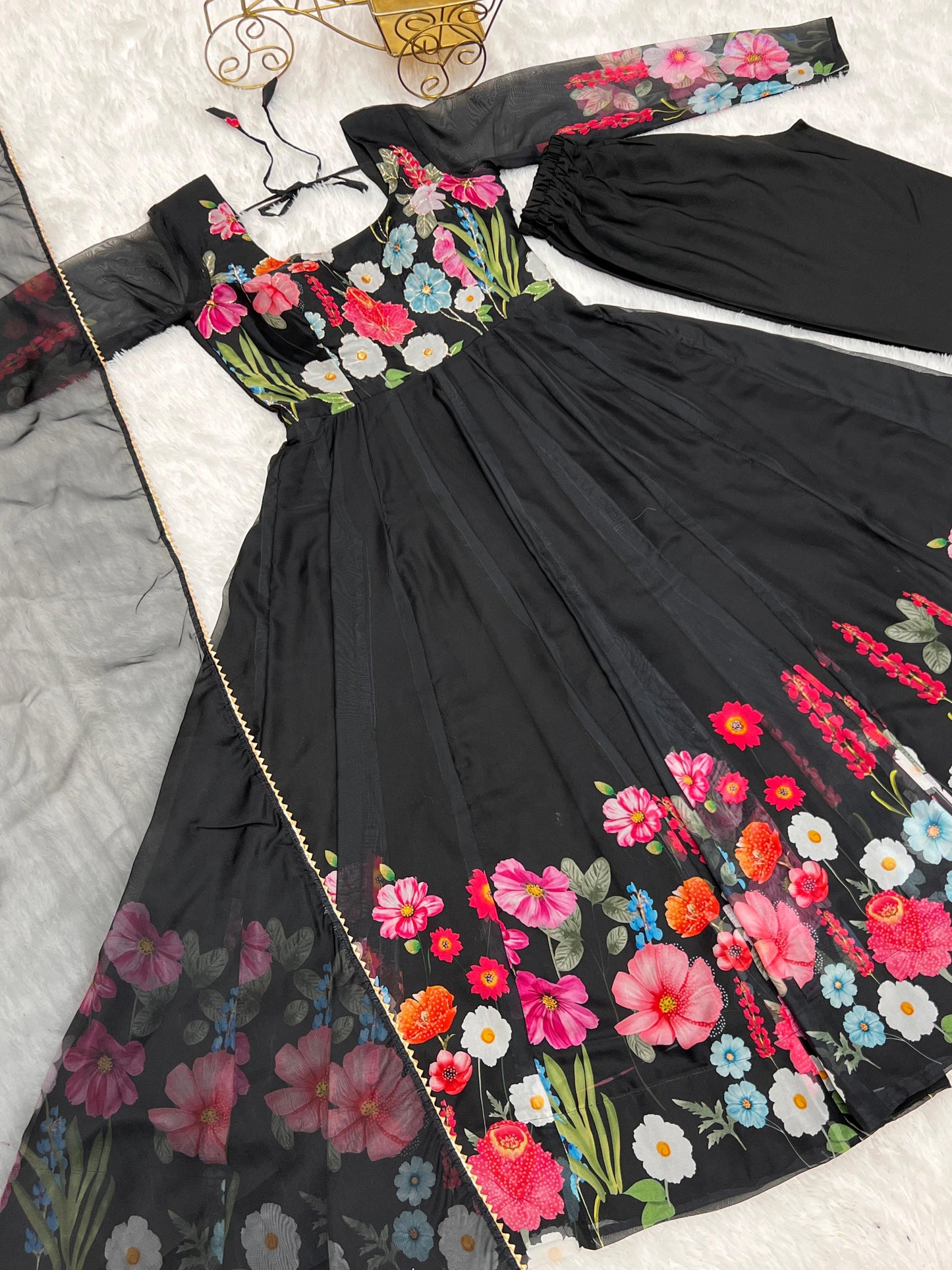 Organza Anarkali with handwork