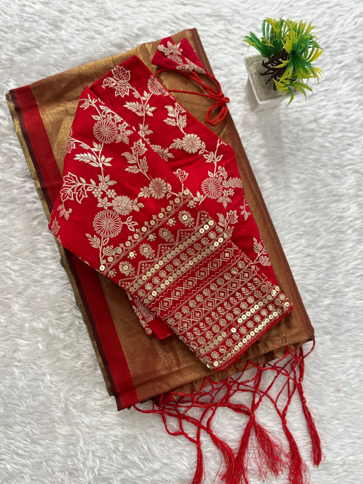 Tissue silk saree with jacquard blouse
