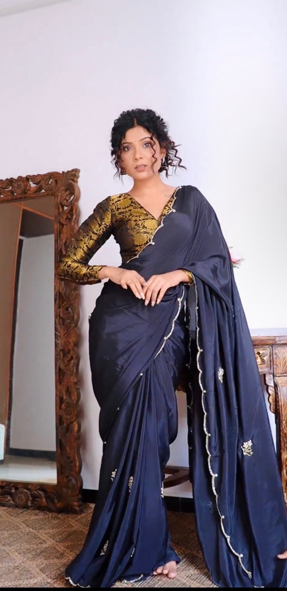 Chinon handwork saree with banarsi blouse