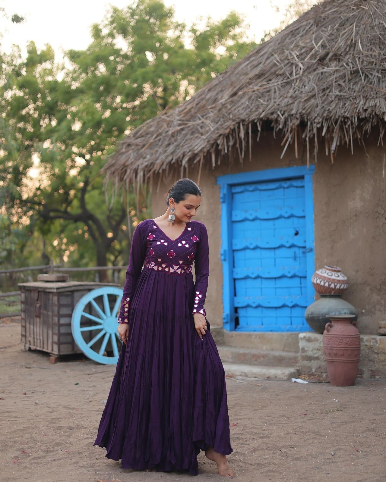 Rayon Mirror Work Gown