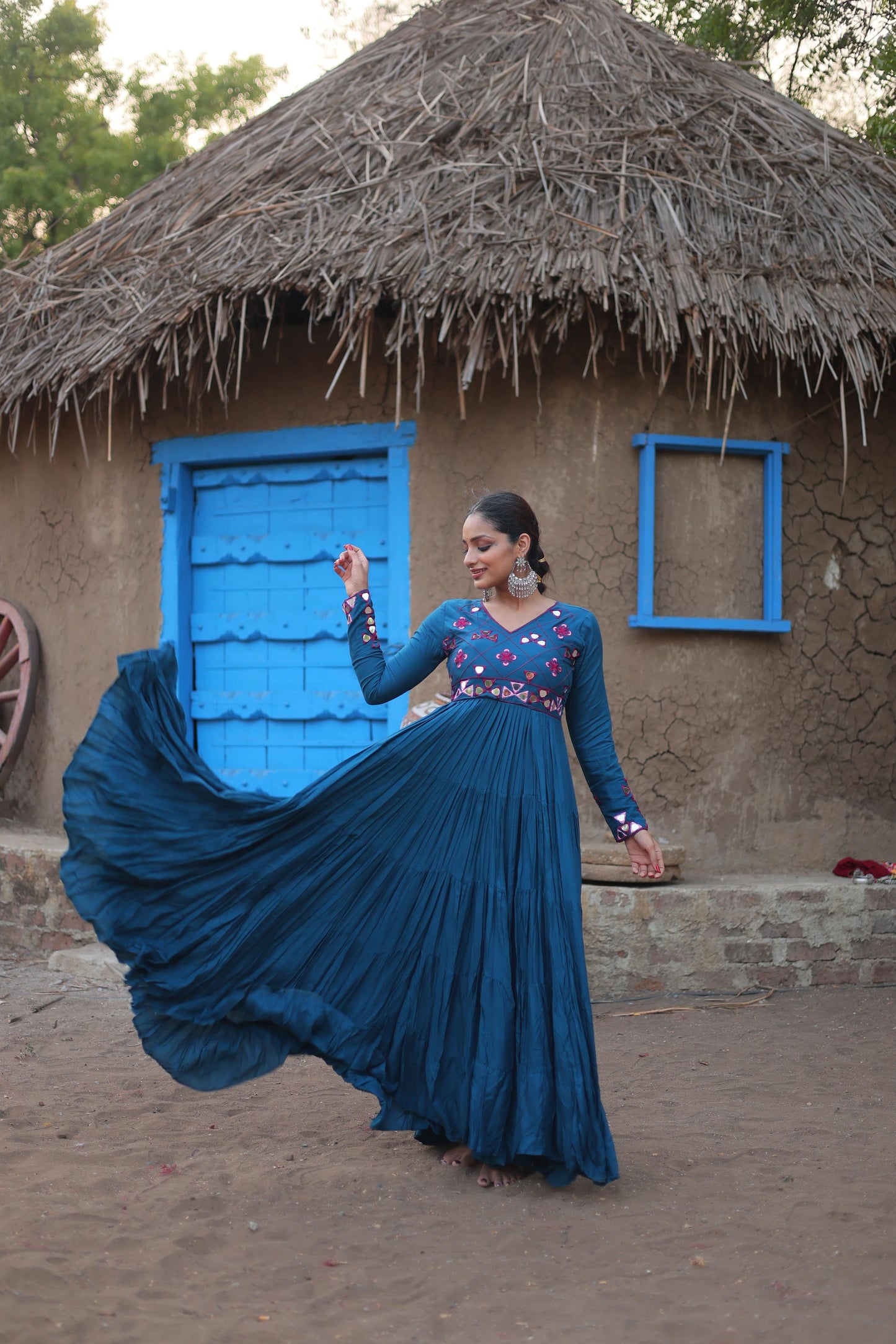 Rayon Mirror Work Gown
