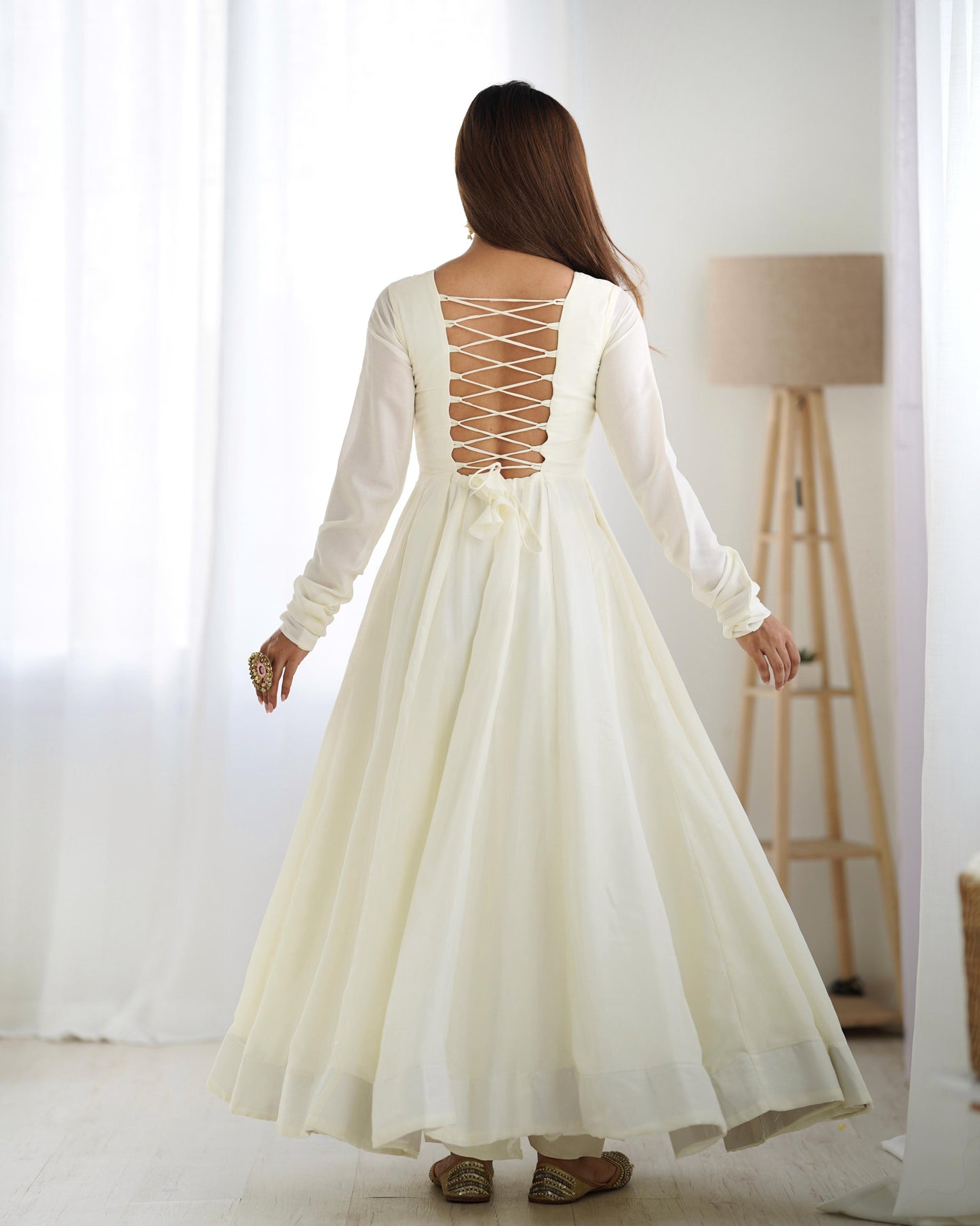 White Soft Vichitra Silk Anarkali